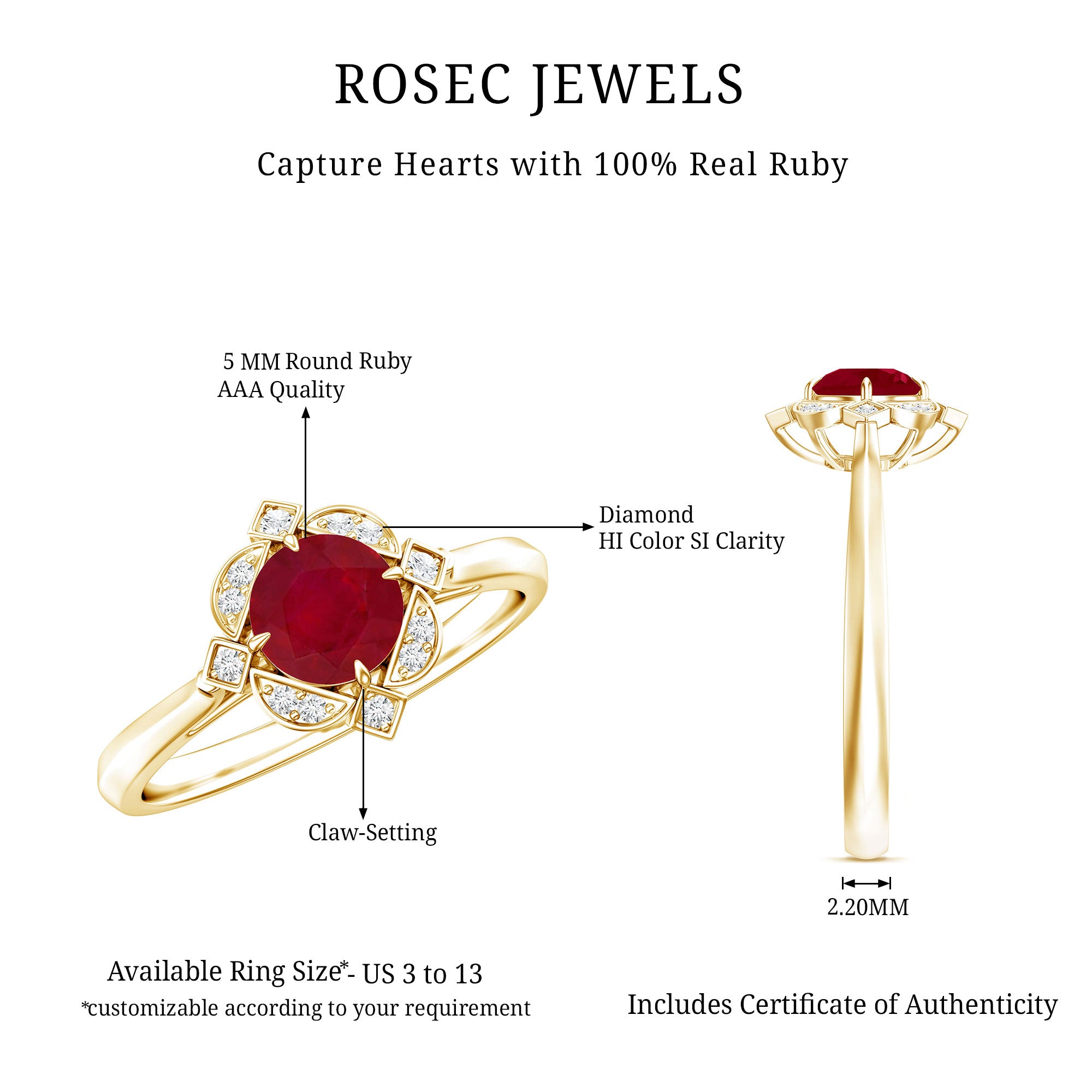 Vintage Style 0.6 Carat Ruby Engagement Ring with Diamond Halo AAA - Rosec Jewels