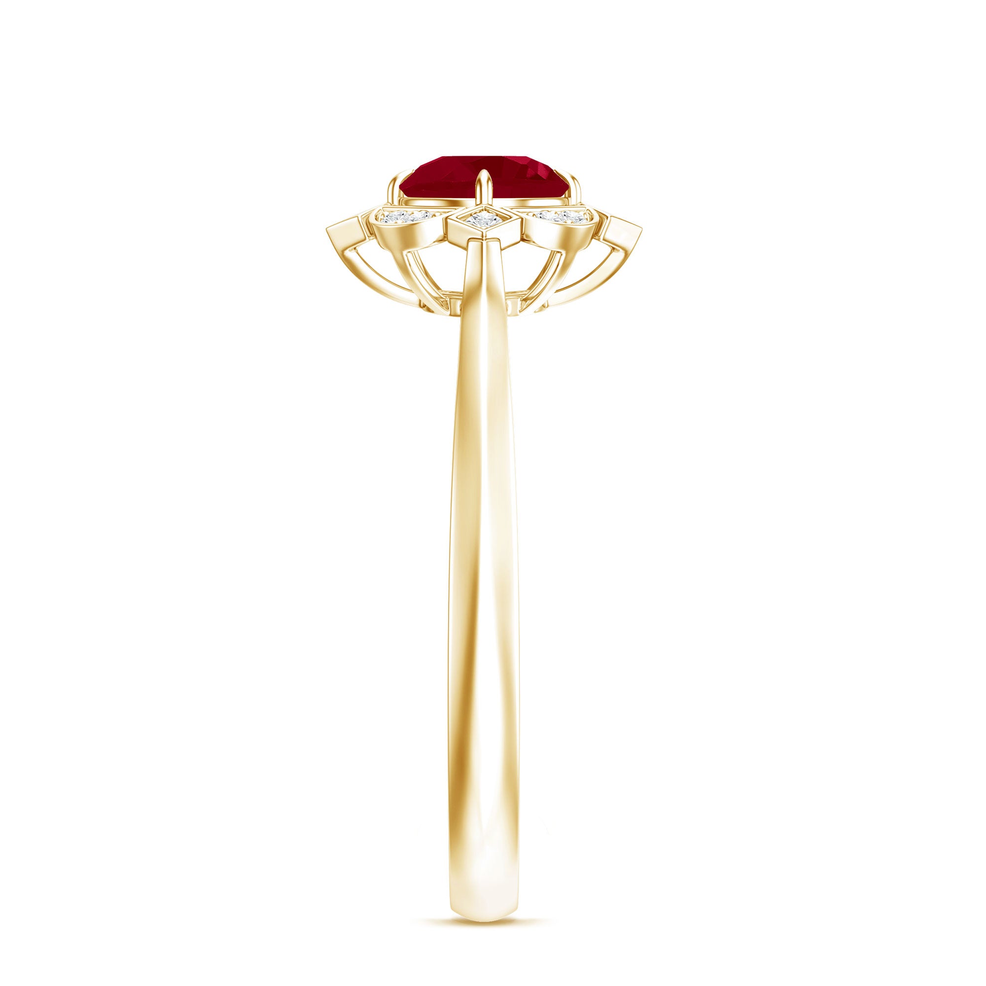 Vintage Style 0.6 Carat Ruby Engagement Ring with Diamond Halo AAA - Rosec Jewels