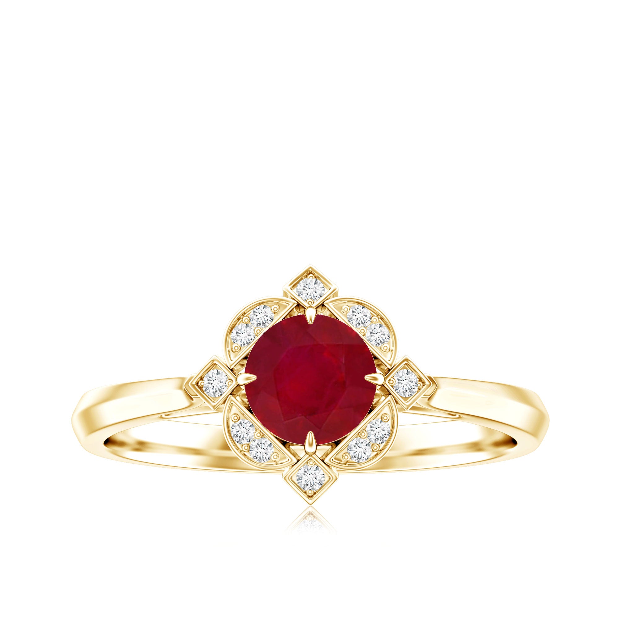 Vintage Style 0.6 Carat Ruby Engagement Ring with Diamond Halo AAA - Rosec Jewels