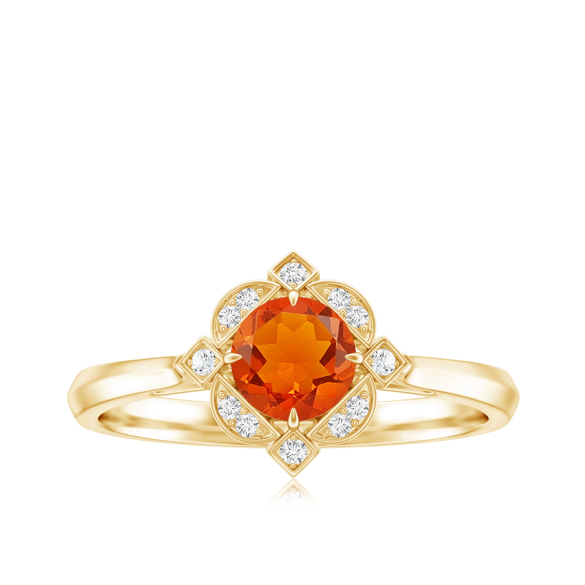 1/2 CT Vintage Fire Opal and Diamond Engagement Ring AAA - Rosec Jewels