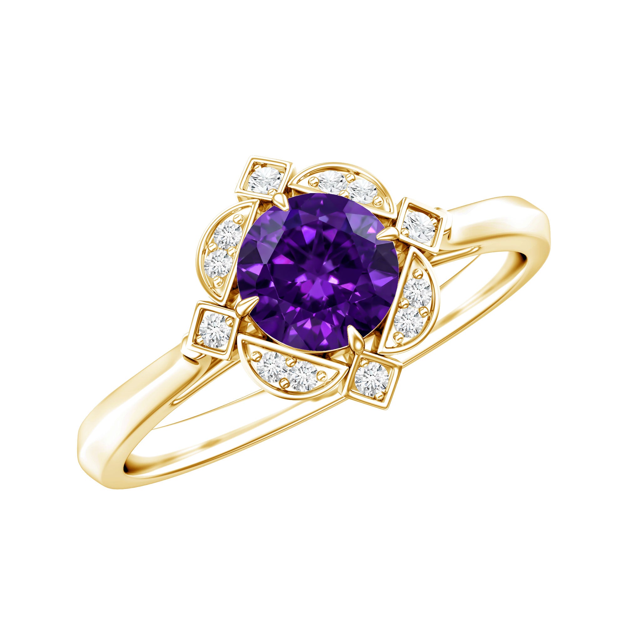 Vintage looking Amethyst Engagement Ring with Diamond for Women AAA - Rosec Jewels