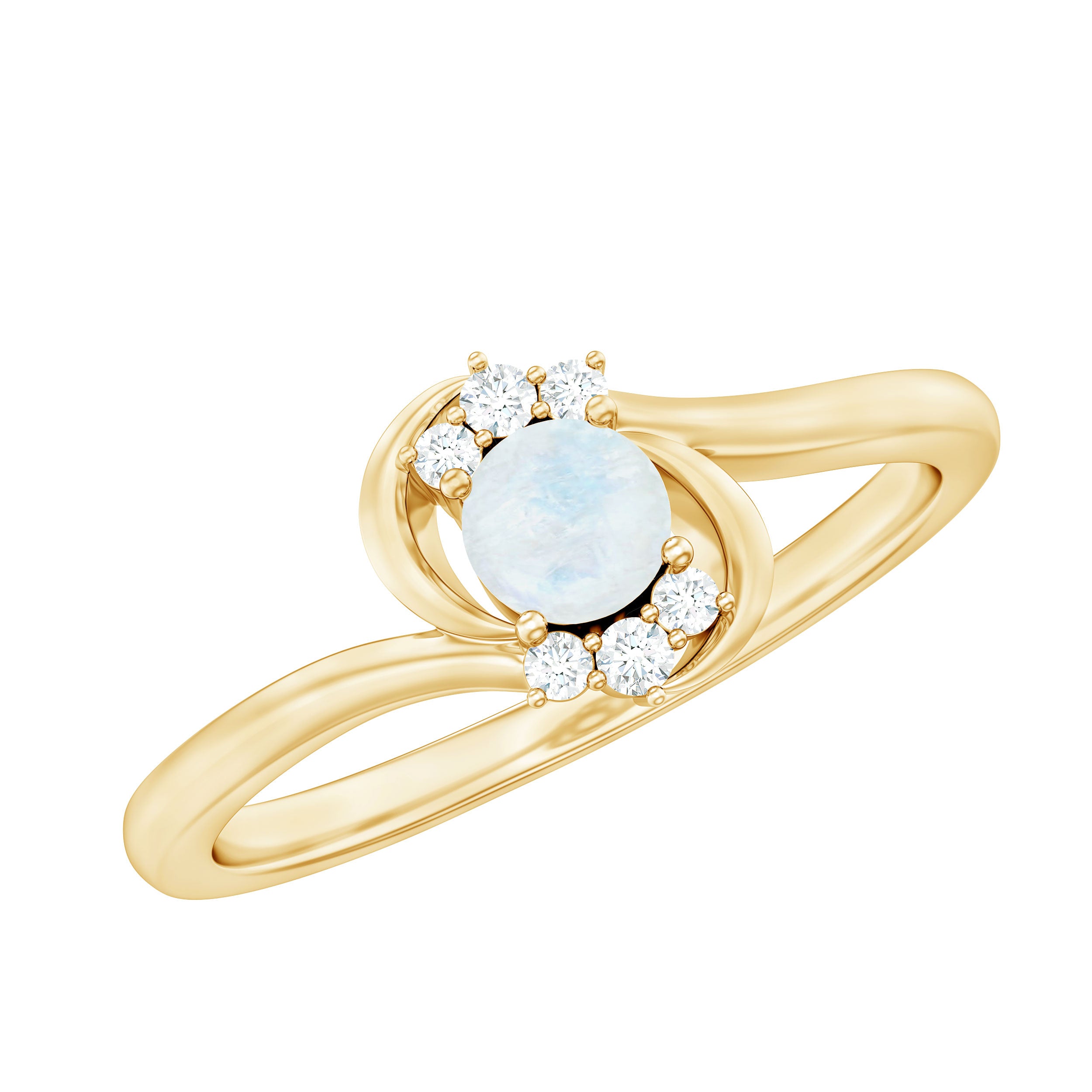 1/2 CT Moonstone and Diamond Bypass Promise Ring AAA - Rosec Jewels