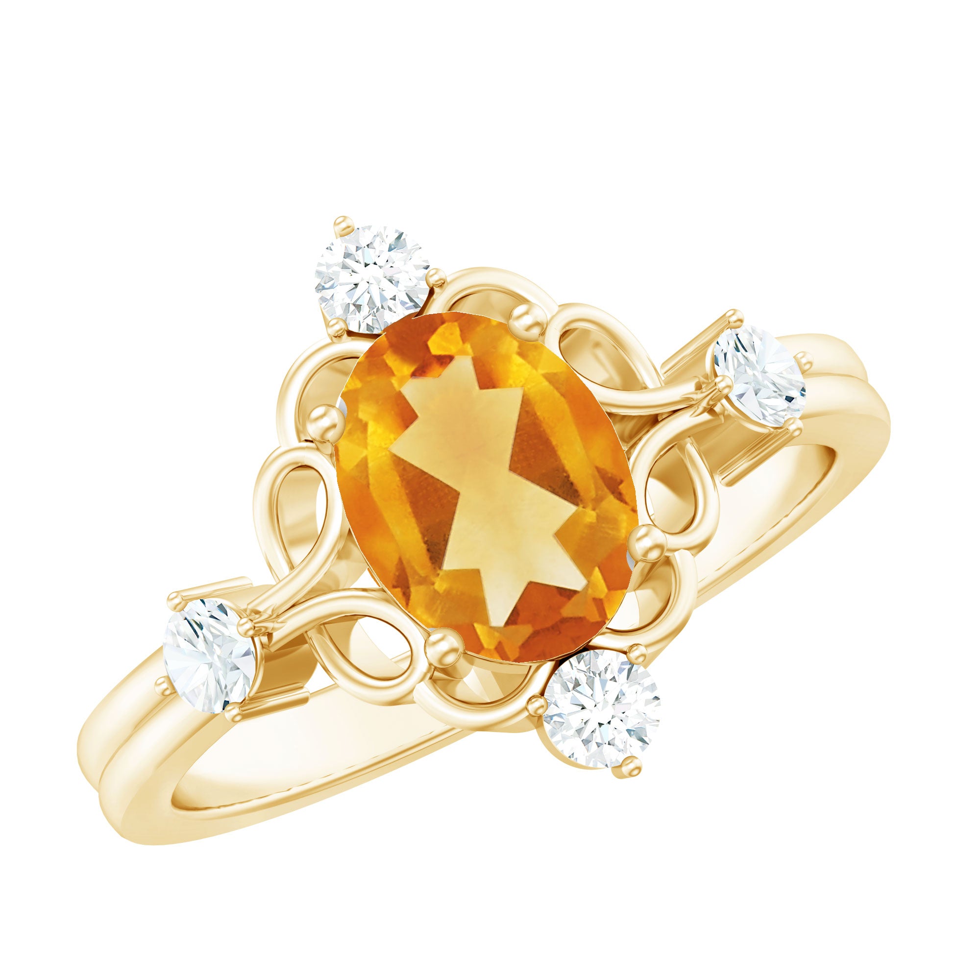 Vintage Style 1 Carat Citrine Oval Engagement Ring with Diamond AAA - Rosec Jewels