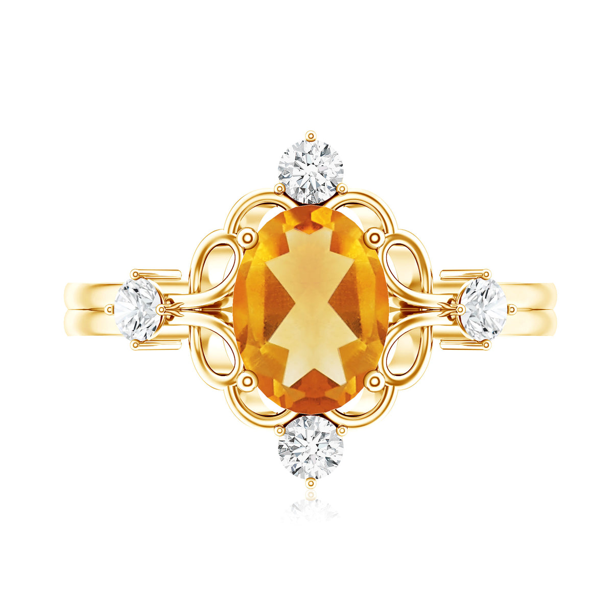 Vintage Style 1 Carat Citrine Oval Engagement Ring with Diamond AAA - Rosec Jewels