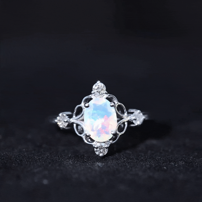 Designer Ethiopian Opal and Diamond Engagement Ring AAA - Rosec Jewels