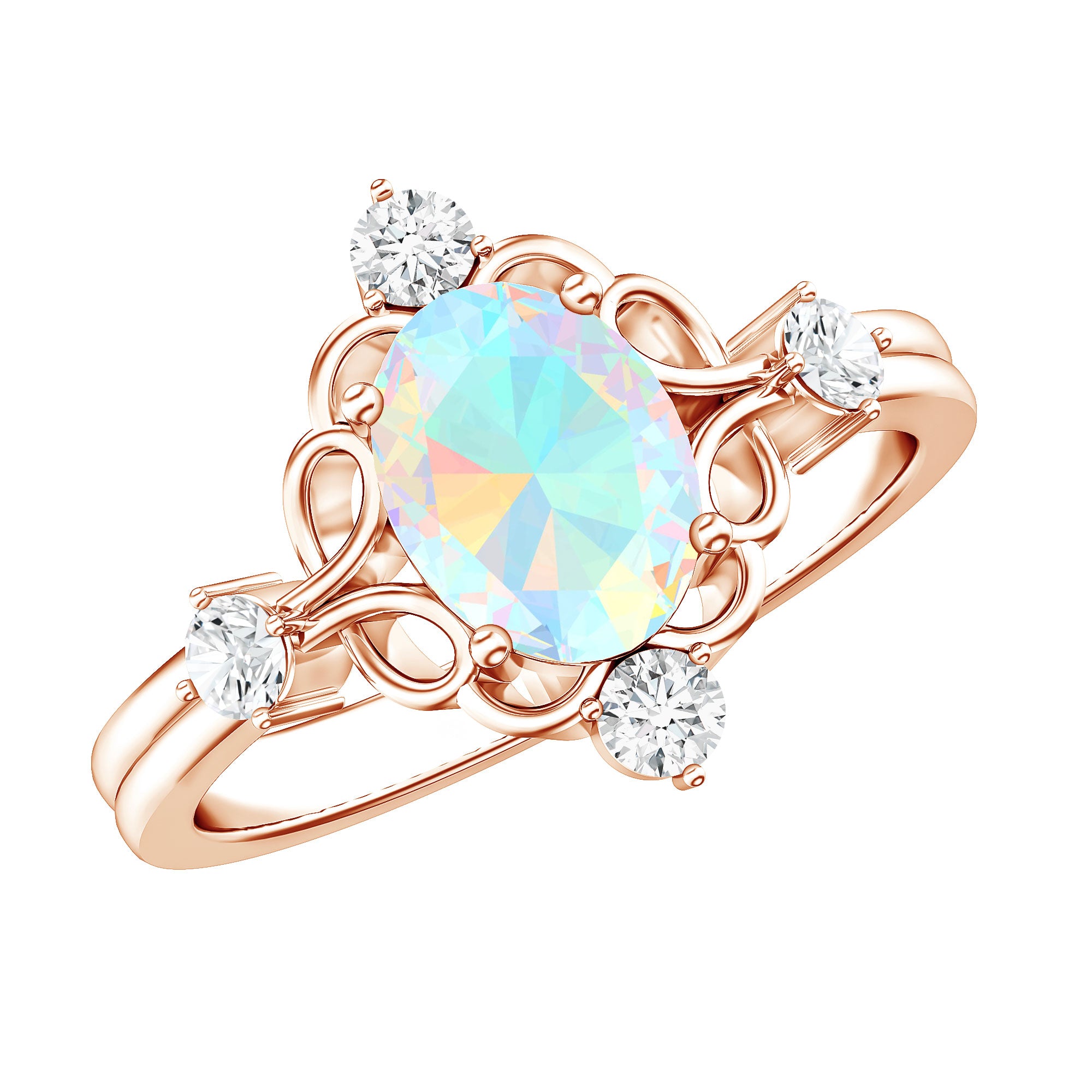Designer Ethiopian Opal and Diamond Engagement Ring AAA - Rosec Jewels