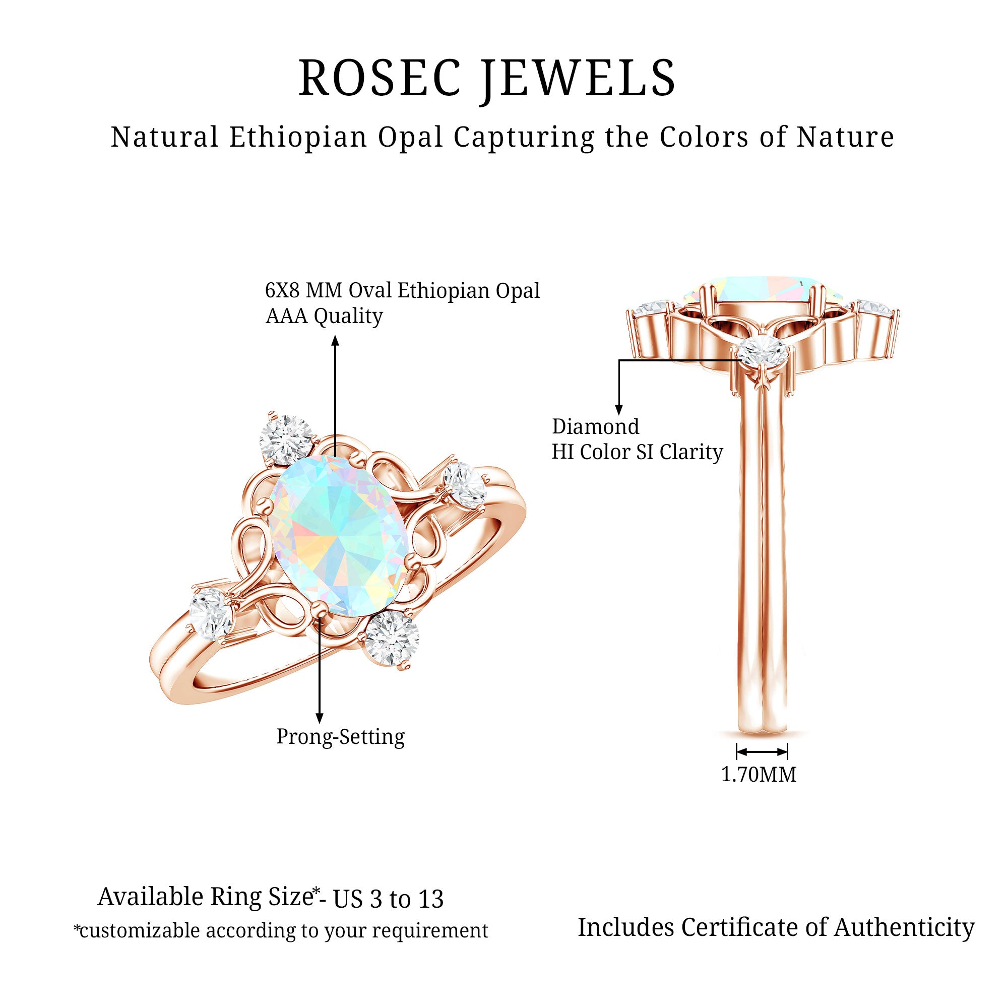 Designer Ethiopian Opal and Diamond Engagement Ring AAA - Rosec Jewels