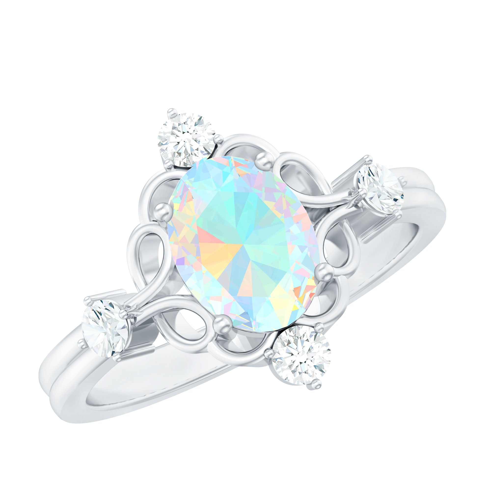 Designer Ethiopian Opal and Diamond Engagement Ring AAA - Rosec Jewels