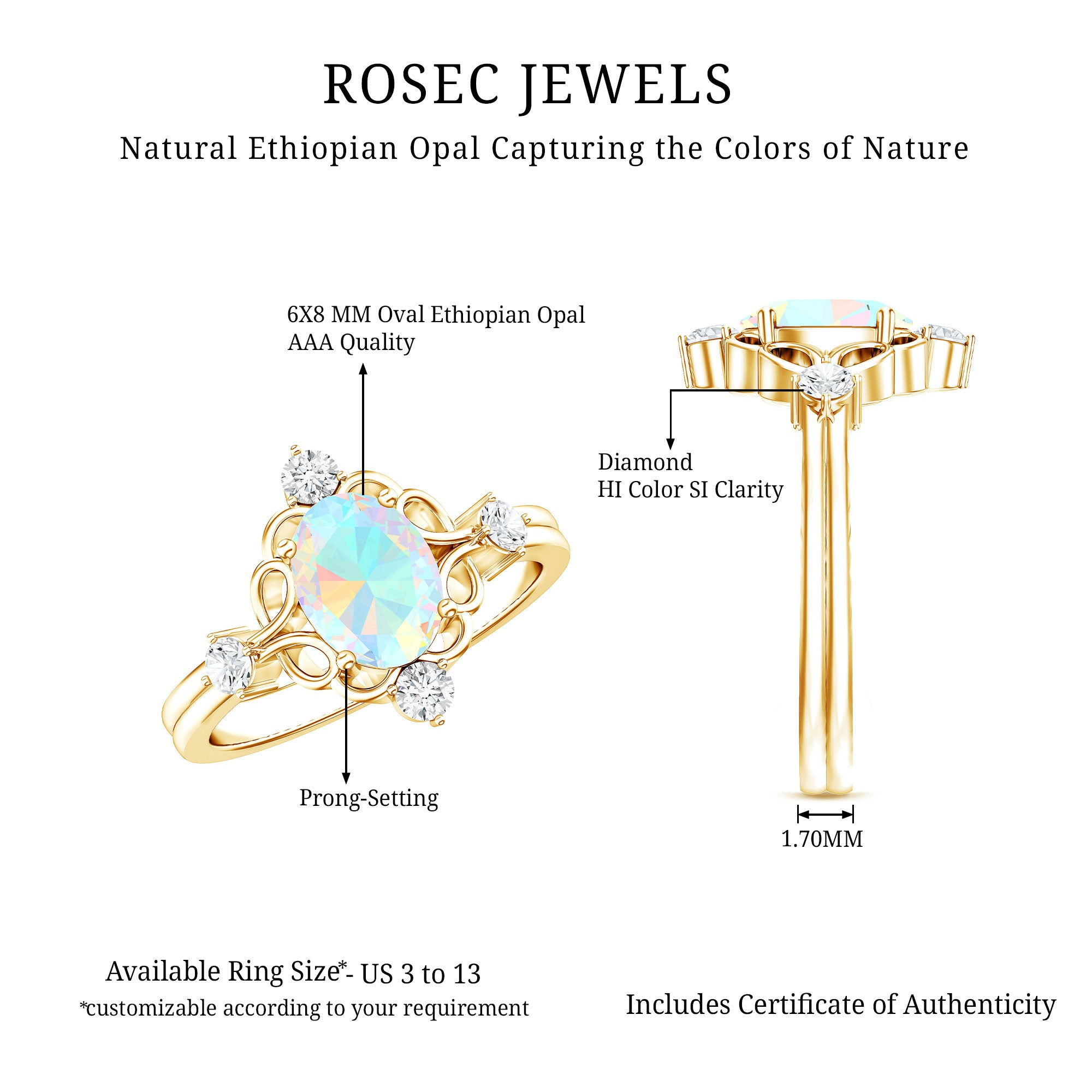 Designer Ethiopian Opal and Diamond Engagement Ring AAA - Rosec Jewels