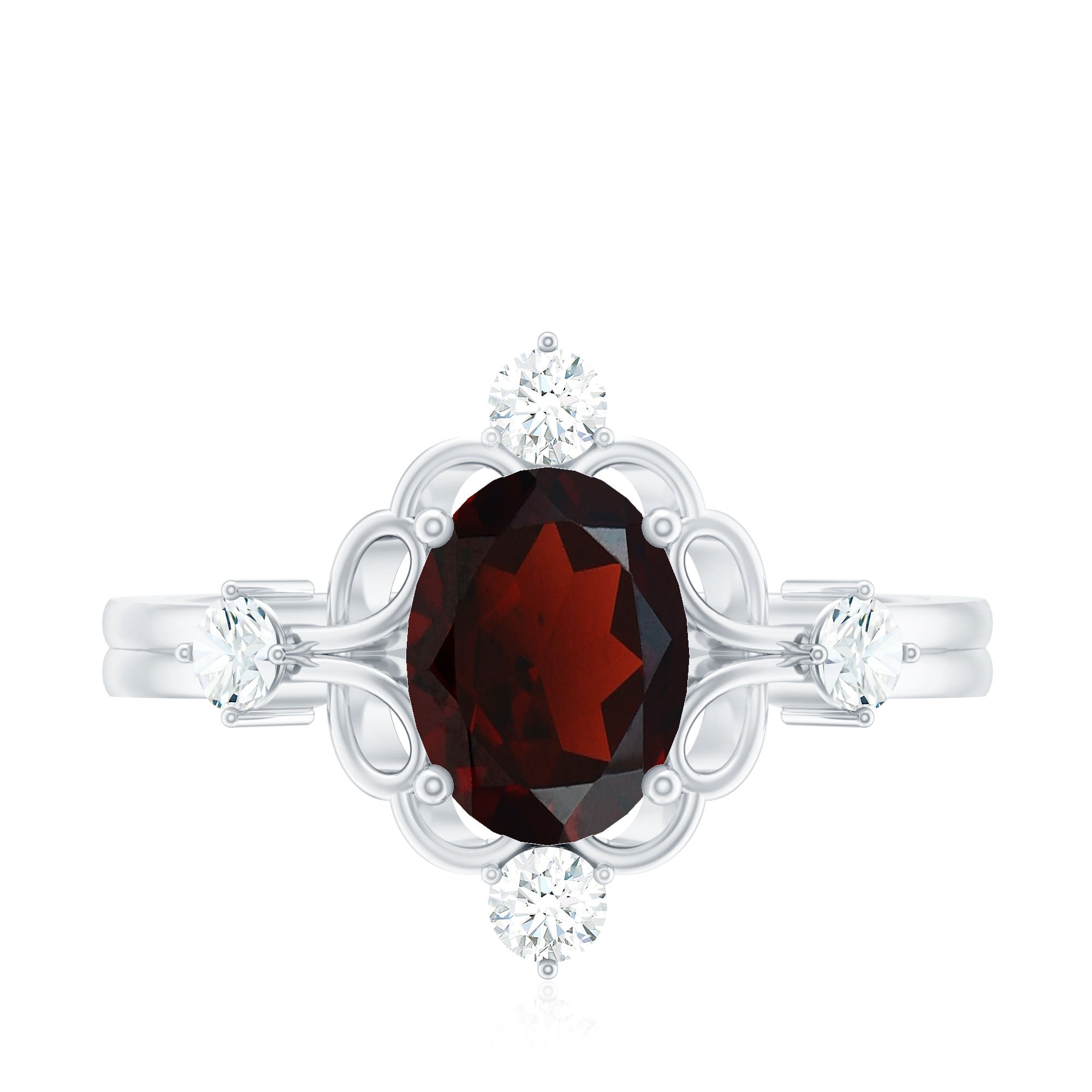 Vintage looking 1.5 Carat Oval Garnet Engagement Ring with Diamond AAA - Rosec Jewels