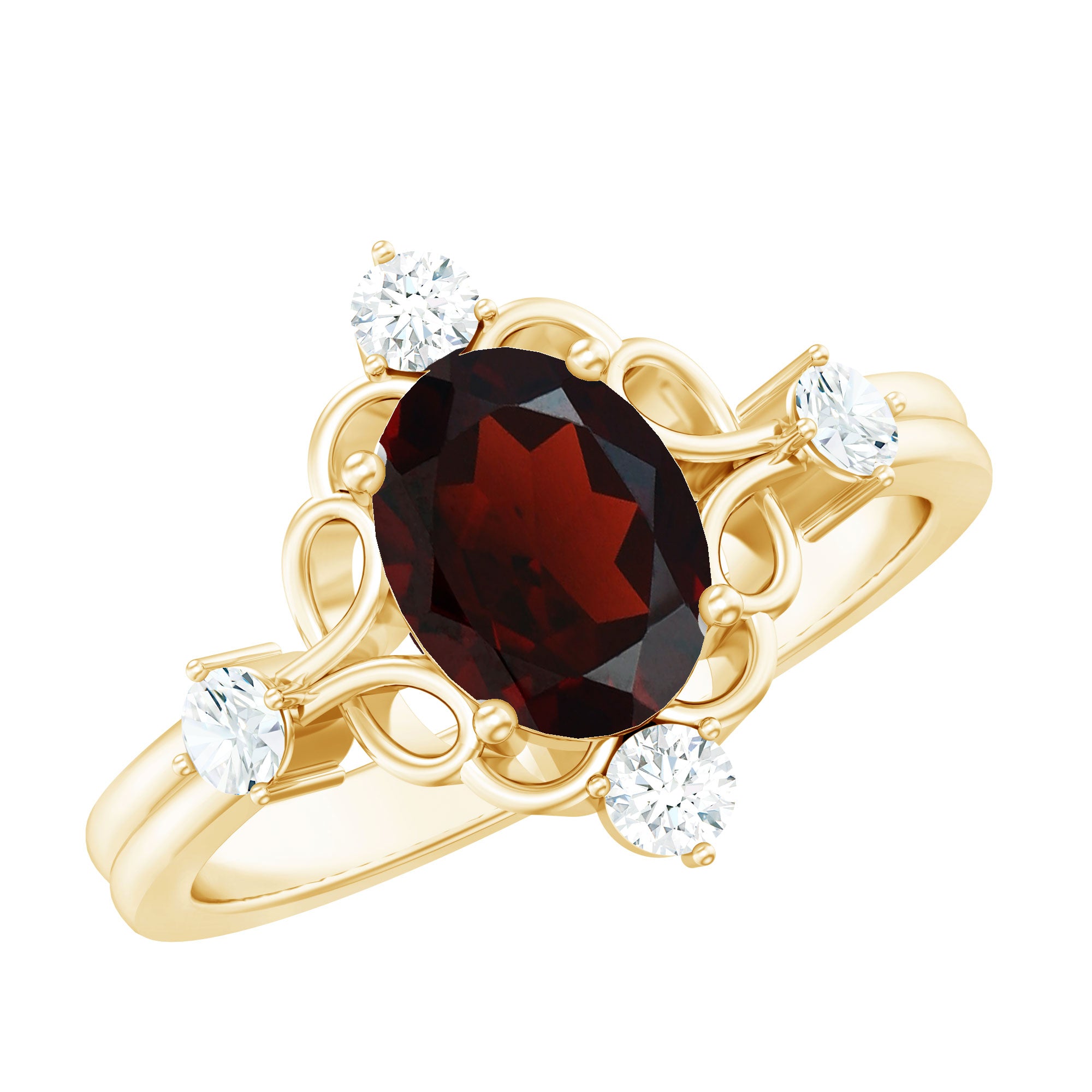 Vintage looking 1.5 Carat Oval Garnet Engagement Ring with Diamond AAA - Rosec Jewels