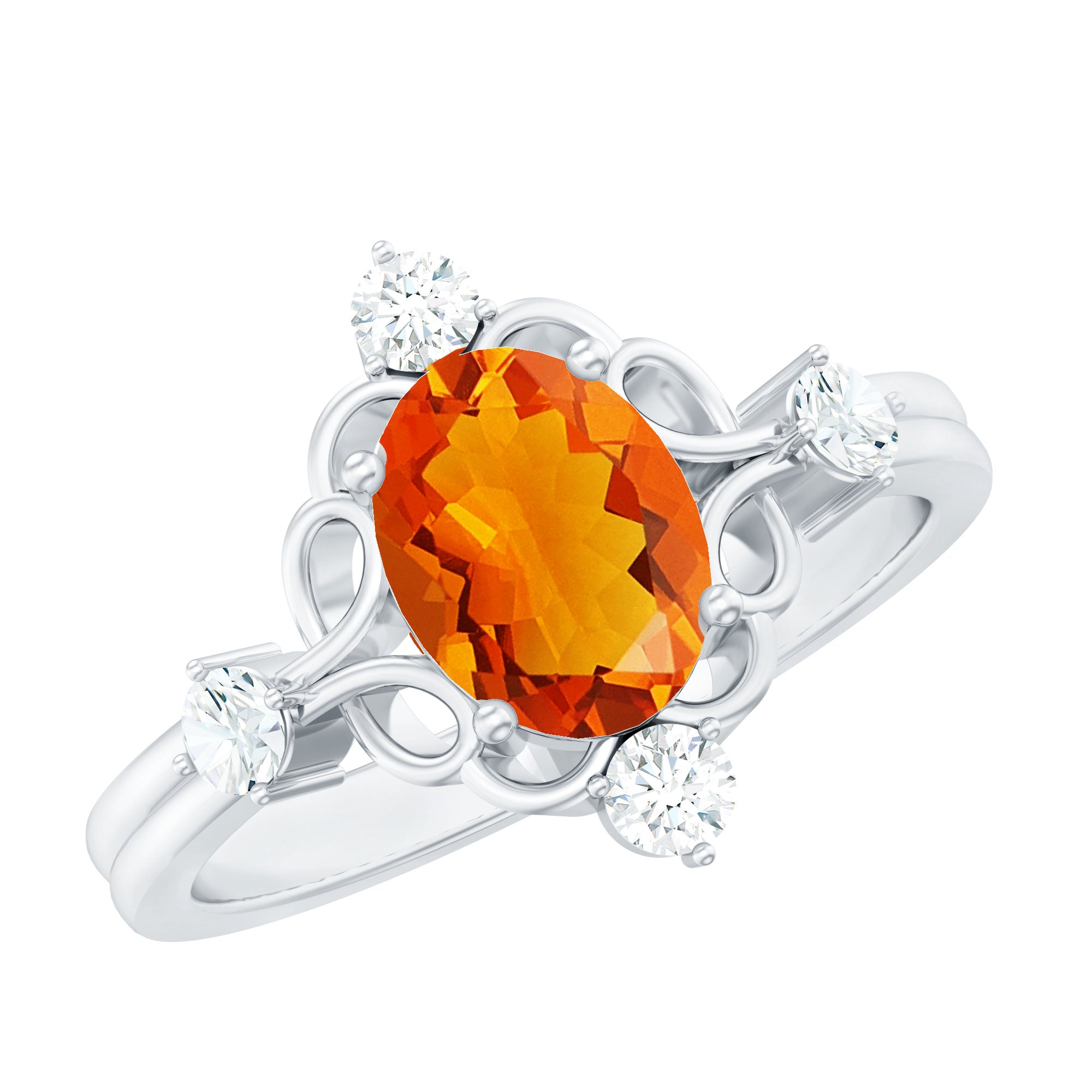 Oval Fire Opal Cocktail Ring with Diamond AAA - Rosec Jewels