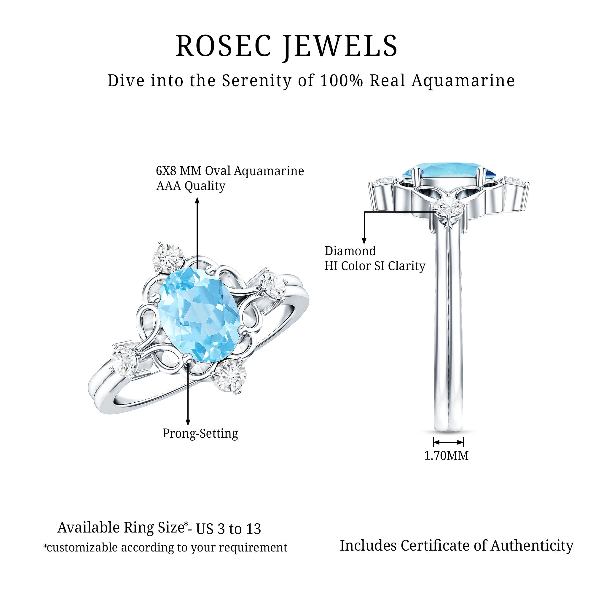 Art Deco Style 1 Carat Oval Shape Aquamarine and Diamond Cocktail Ring AAA - Rosec Jewels