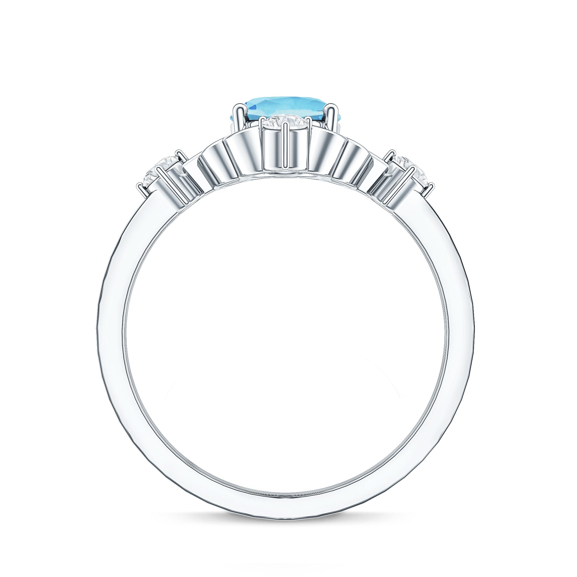 Art Deco Style 1 Carat Oval Shape Aquamarine and Diamond Cocktail Ring AAA - Rosec Jewels