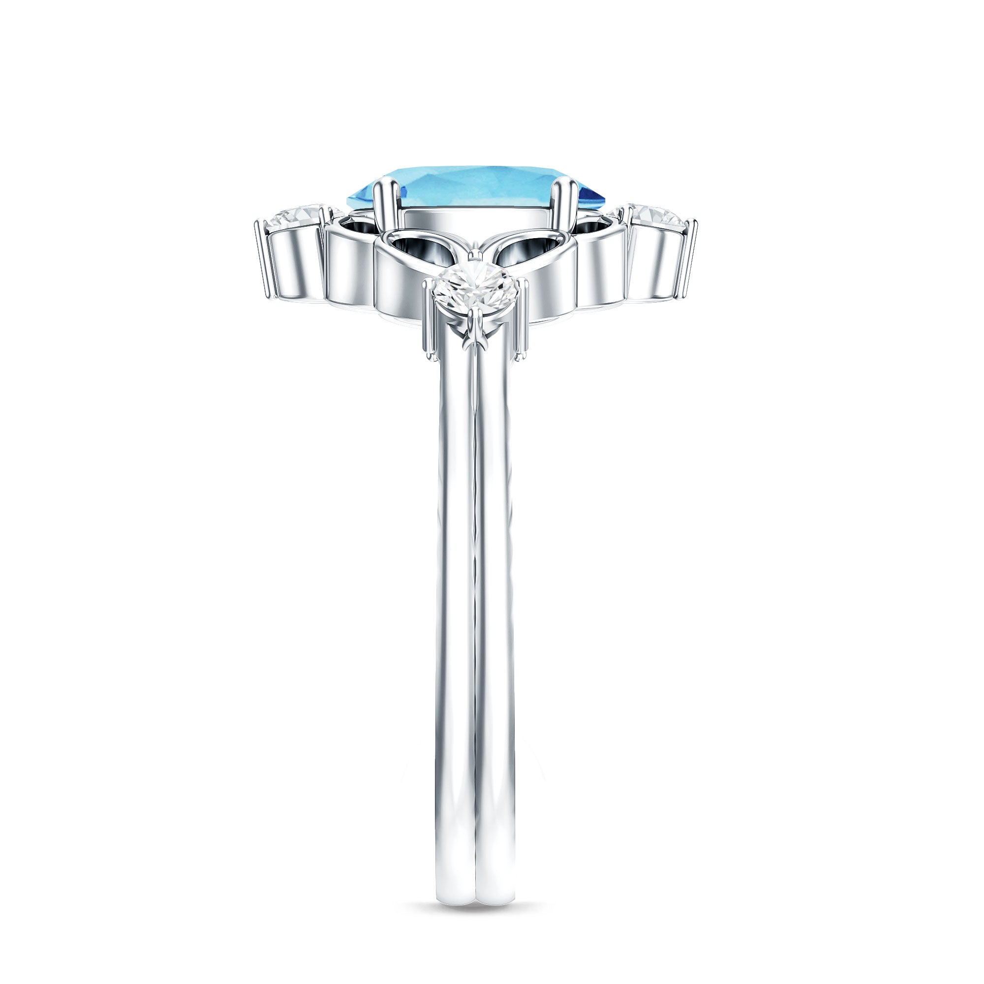 Art Deco Style 1 Carat Oval Shape Aquamarine and Diamond Cocktail Ring AAA - Rosec Jewels
