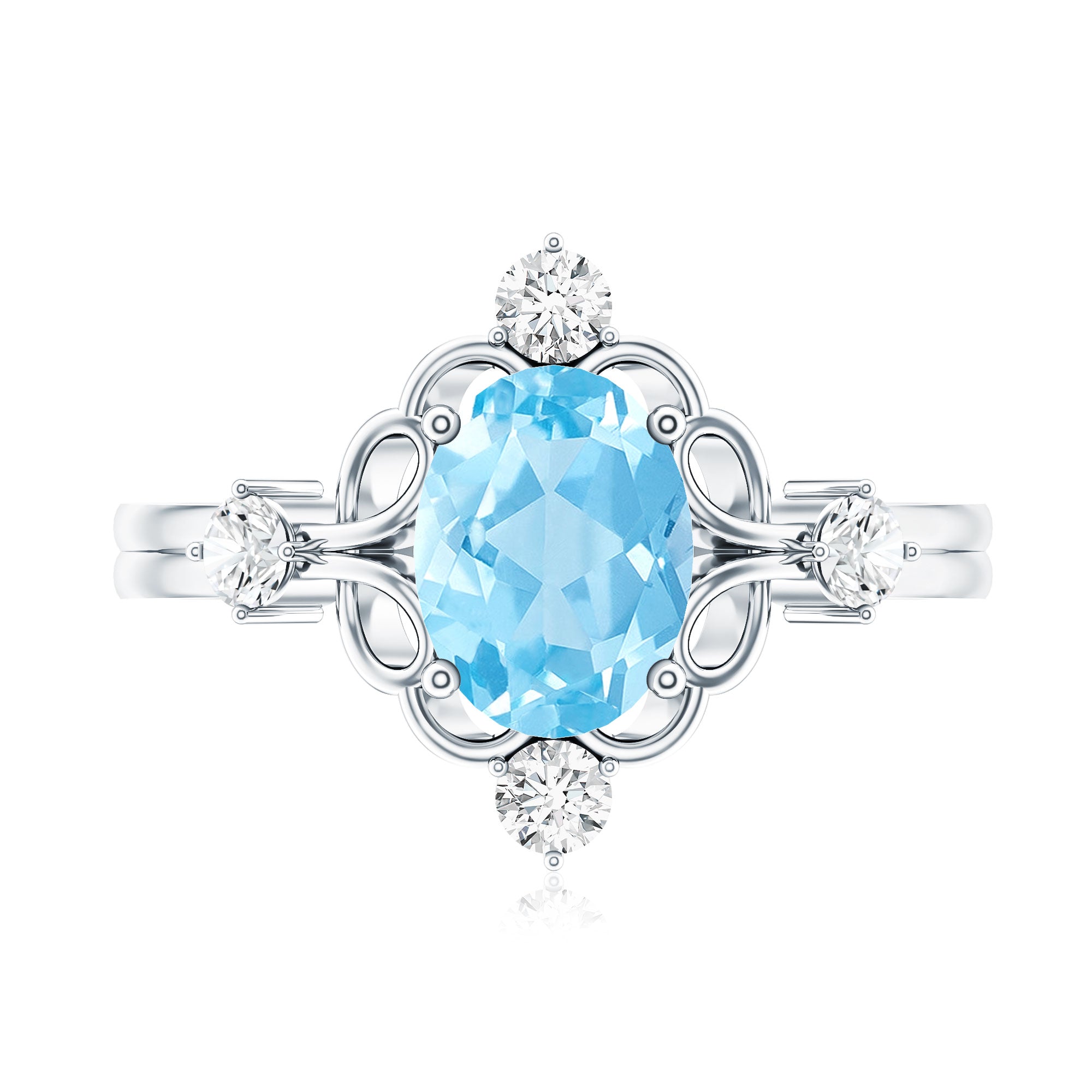 Art Deco Style 1 Carat Oval Shape Aquamarine and Diamond Cocktail Ring AAA - Rosec Jewels