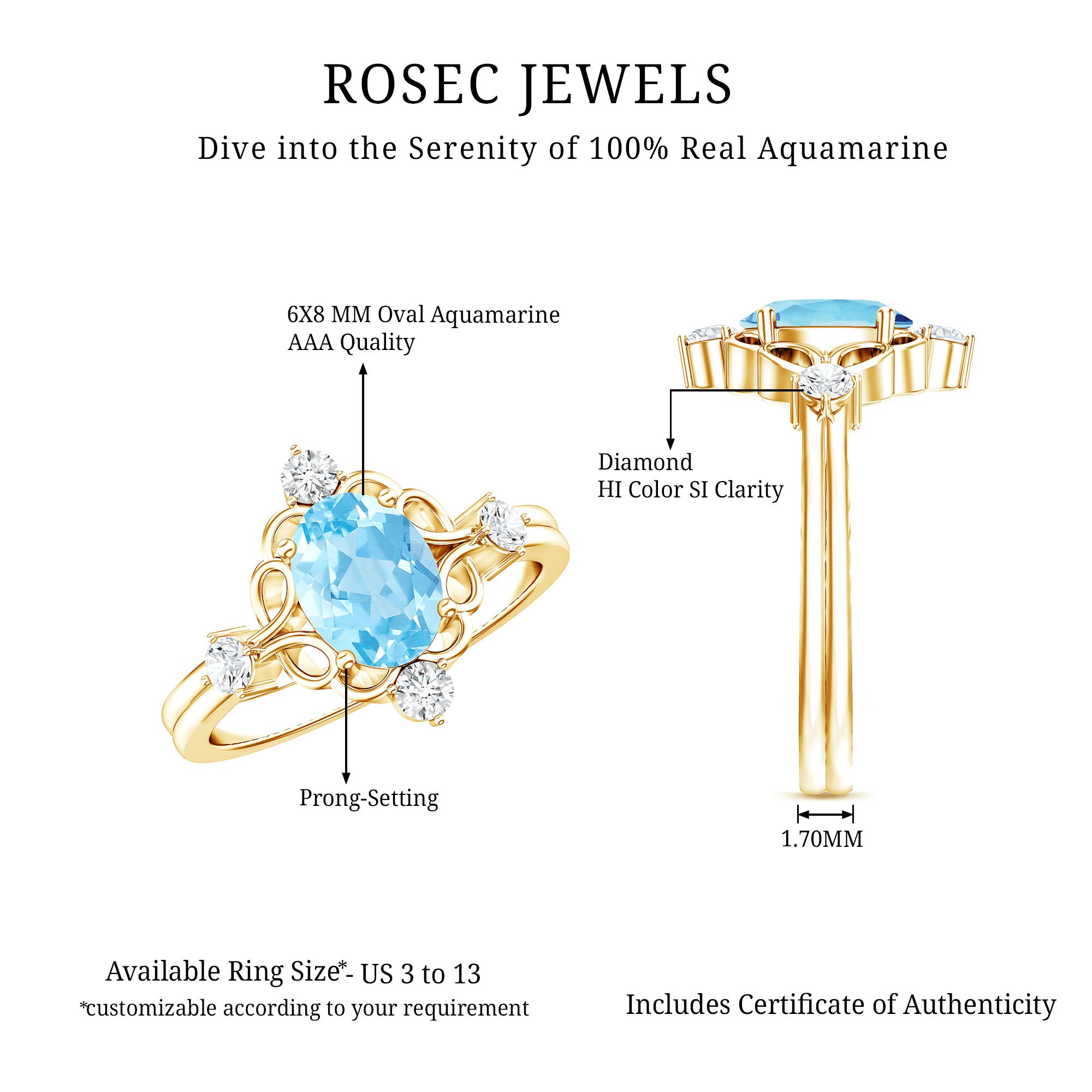 Art Deco Style 1 Carat Oval Shape Aquamarine and Diamond Cocktail Ring AAA - Rosec Jewels