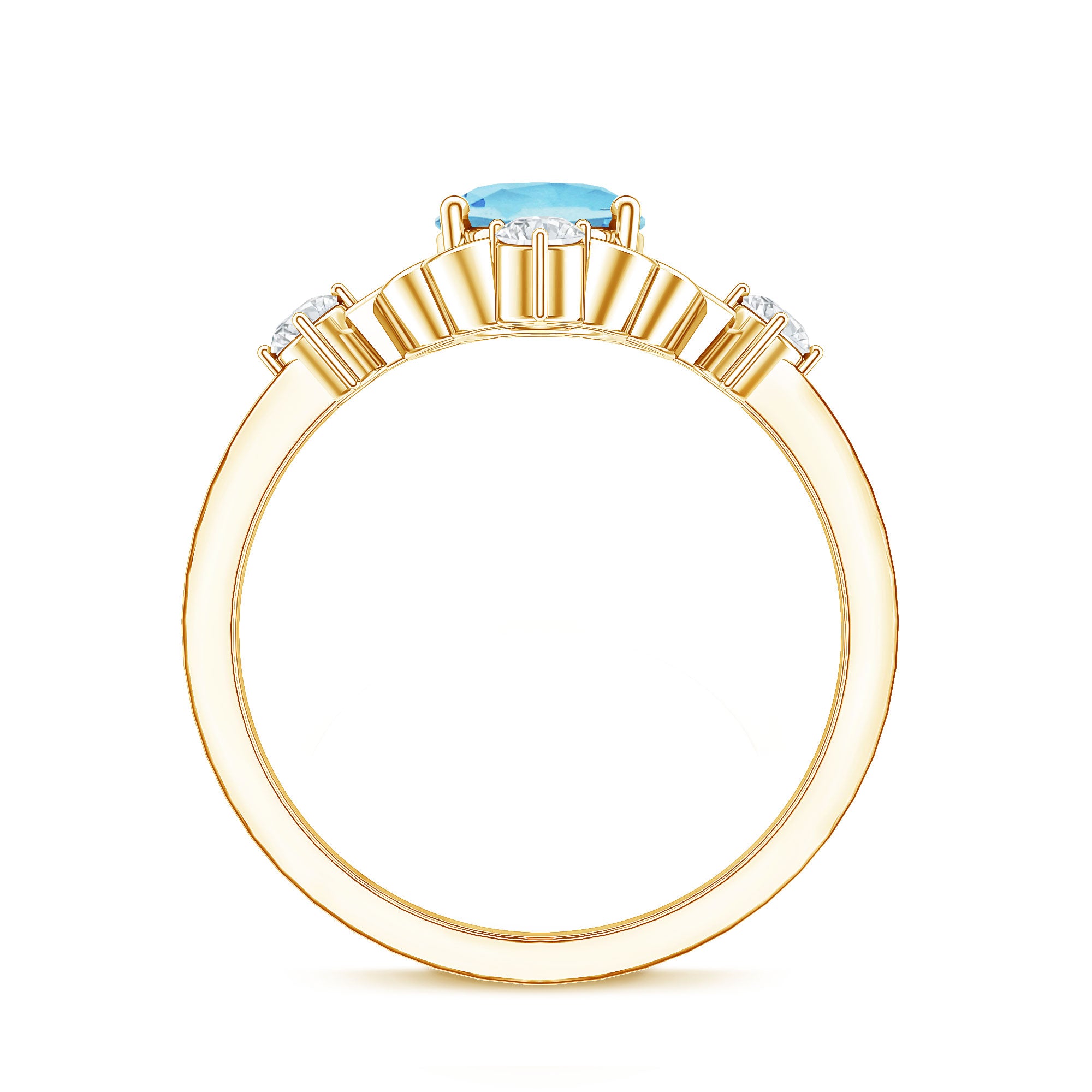 Art Deco Style 1 Carat Oval Shape Aquamarine and Diamond Cocktail Ring AAA - Rosec Jewels