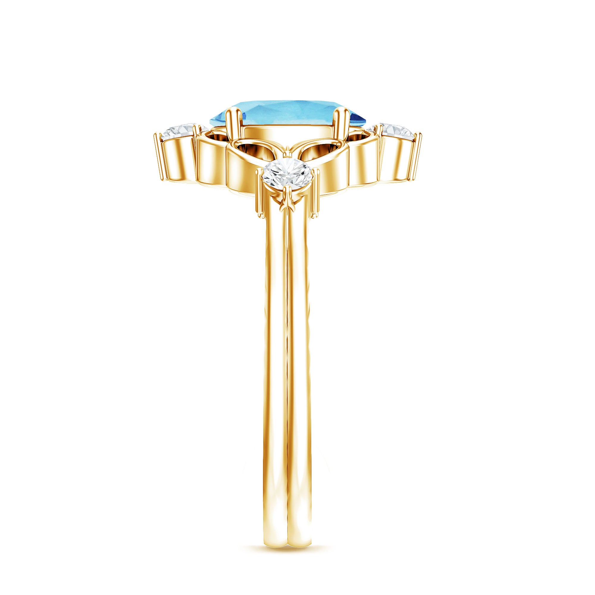 Art Deco Style 1 Carat Oval Shape Aquamarine and Diamond Cocktail Ring AAA - Rosec Jewels