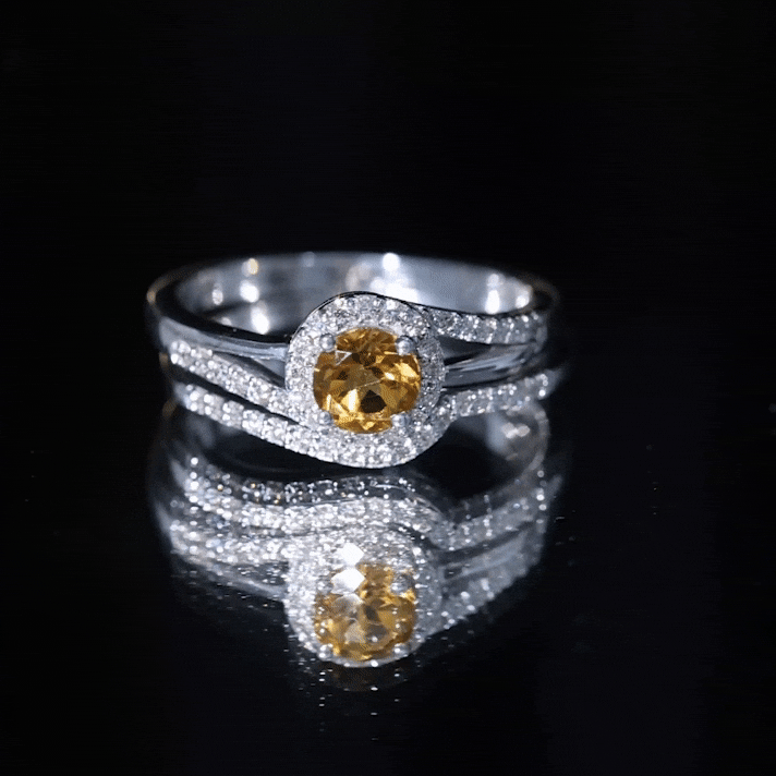 Genuine Citrine Engagement Ring with Diamond Wedding Band AAA - Rosec Jewels