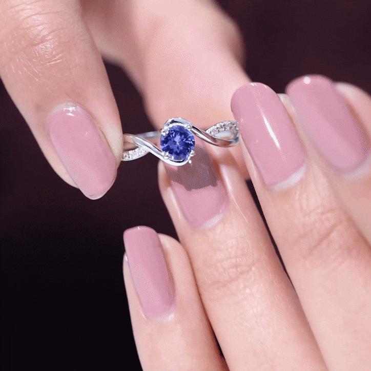 Real Tanzanite Diamond Promise Ring with Bypass Shank AAA - Rosec Jewels