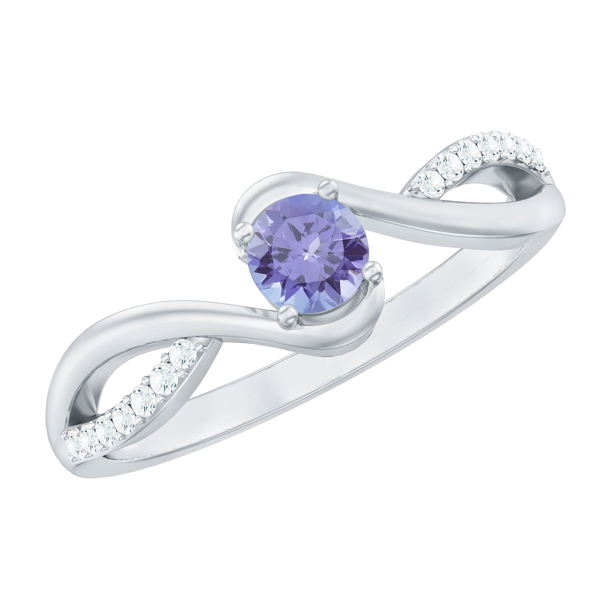 Real Tanzanite Diamond Promise Ring with Bypass Shank AAA - Rosec Jewels