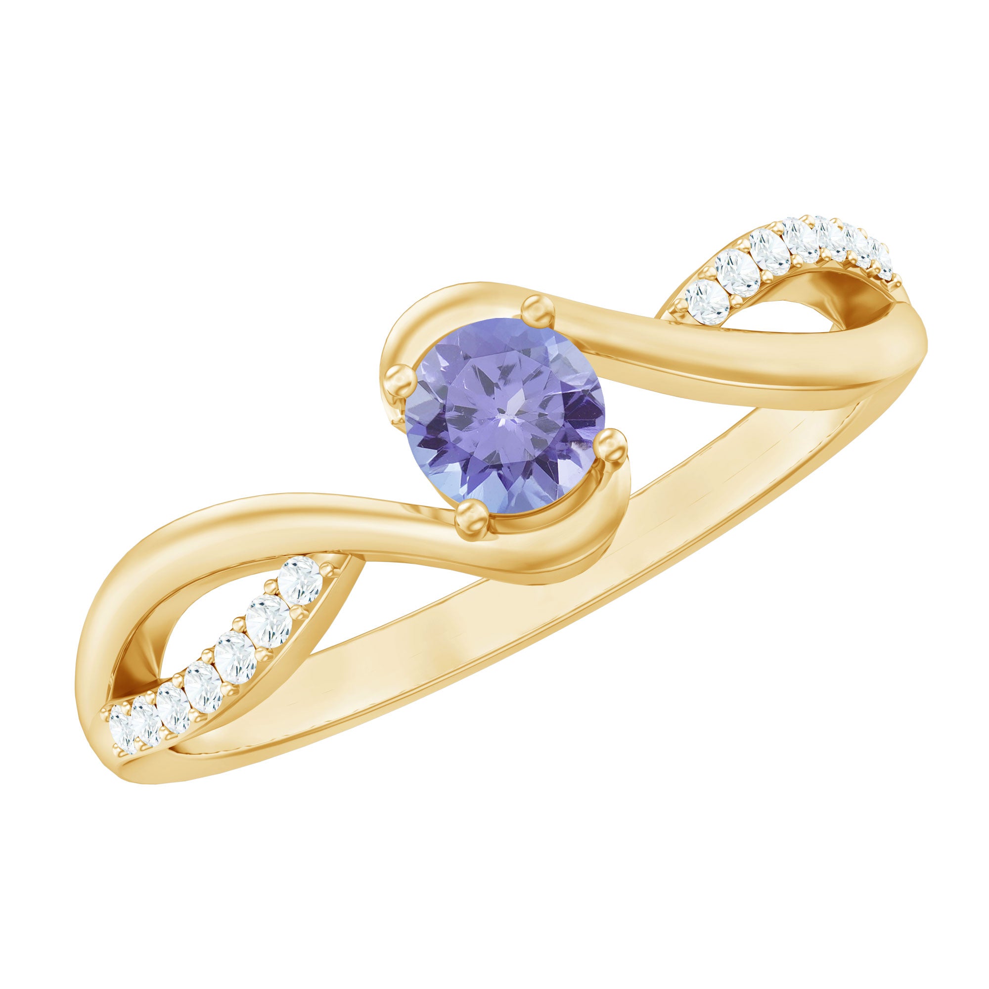 Real Tanzanite Diamond Promise Ring with Bypass Shank AAA - Rosec Jewels