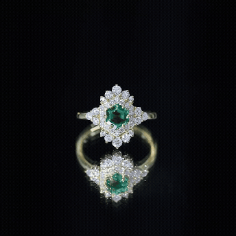 Rosec Jewels-Vintage Looking Lab Created Emerald and Diamond Engagement Ring in Silver