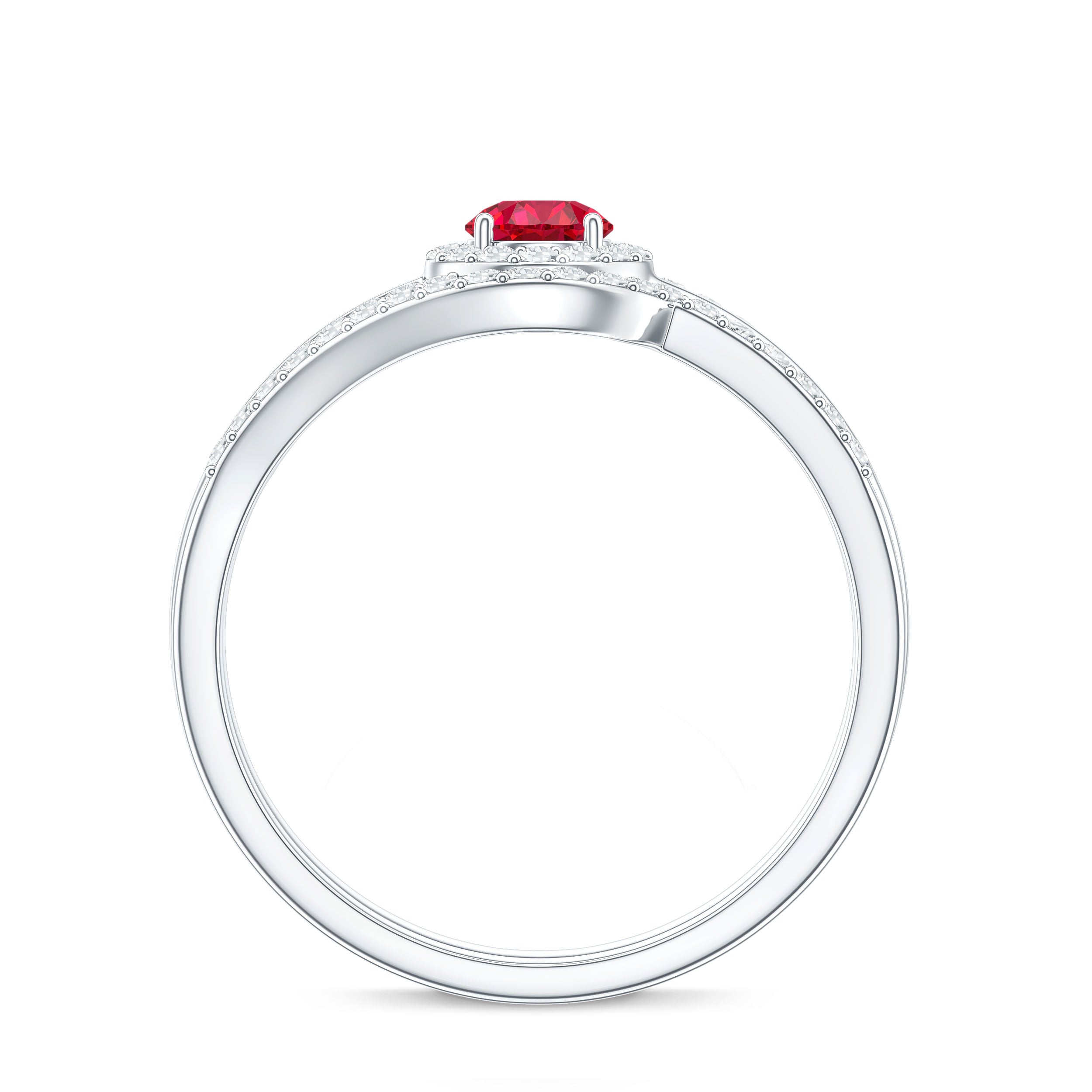 Certified Lab Ruby and Diamond Halo Wedding Ring Set AAAA - Rosec Jewels