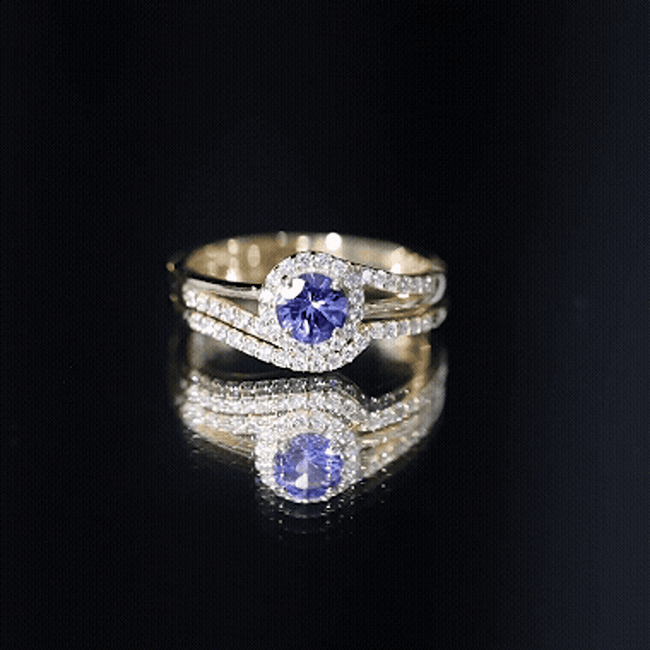 Genuine Tanzanite Engagement Ring with Diamond Enhancer AAA - Rosec Jewels
