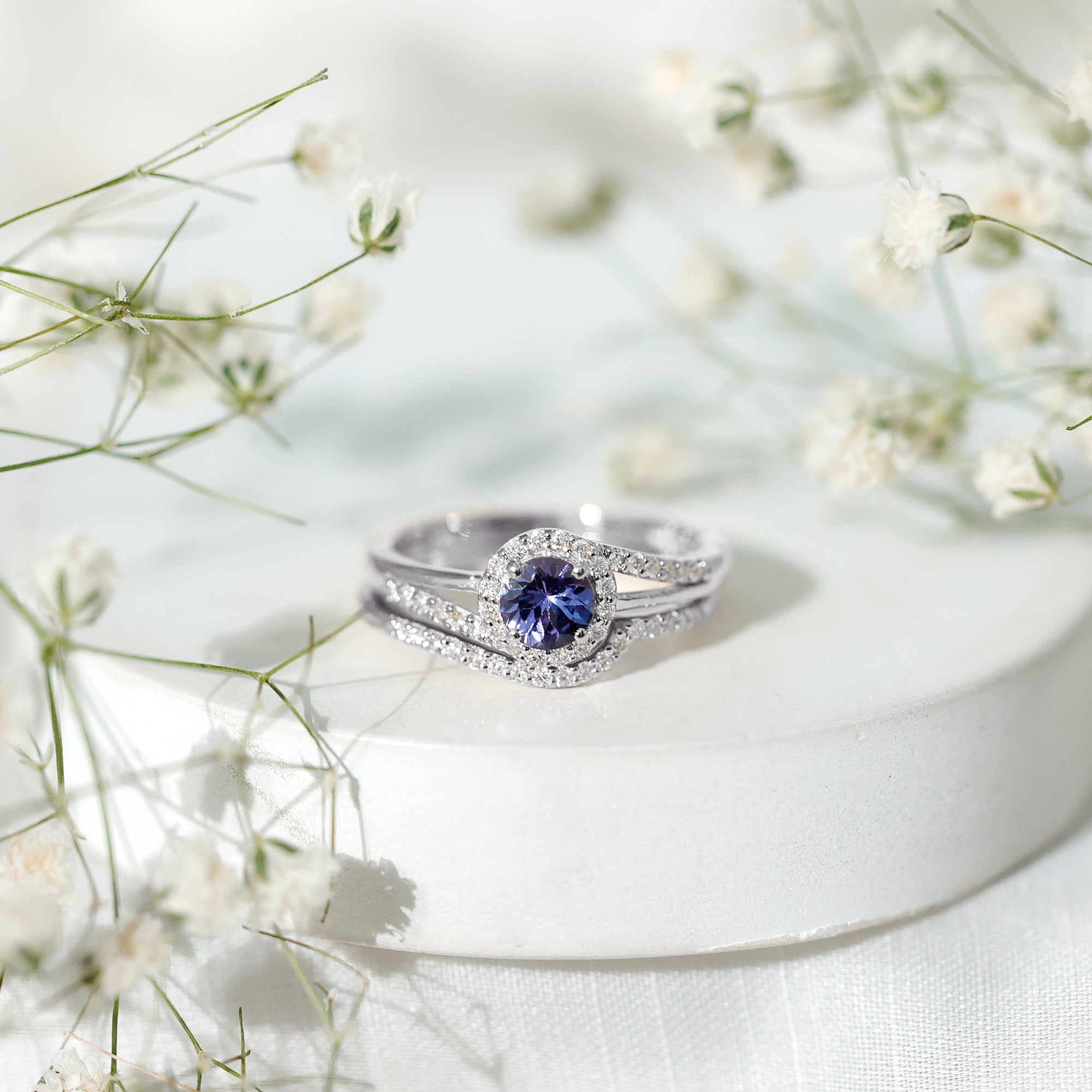 Genuine Tanzanite Engagement Ring with Diamond Enhancer AAA - Rosec Jewels