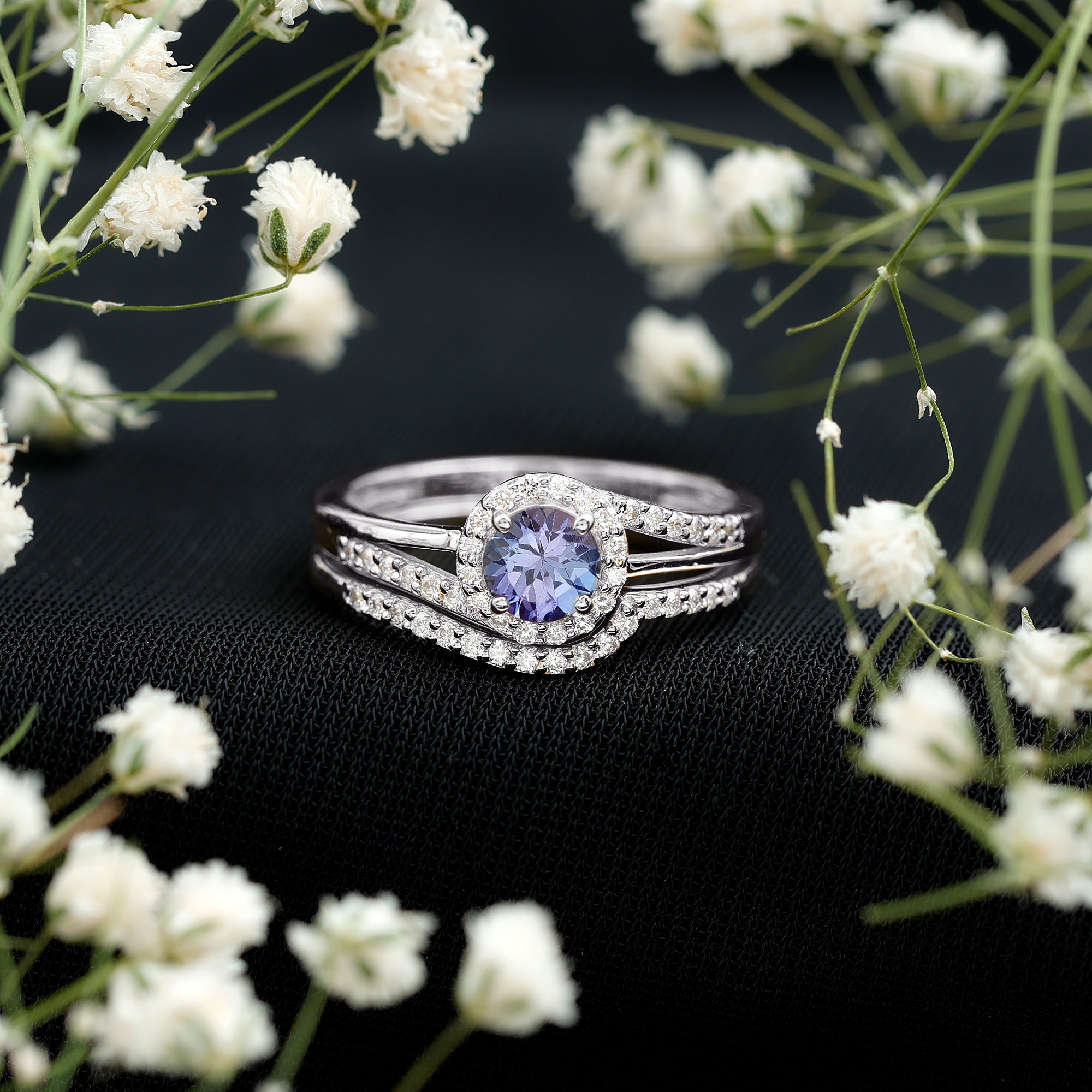 Genuine Tanzanite Engagement Ring with Diamond Enhancer AAA - Rosec Jewels