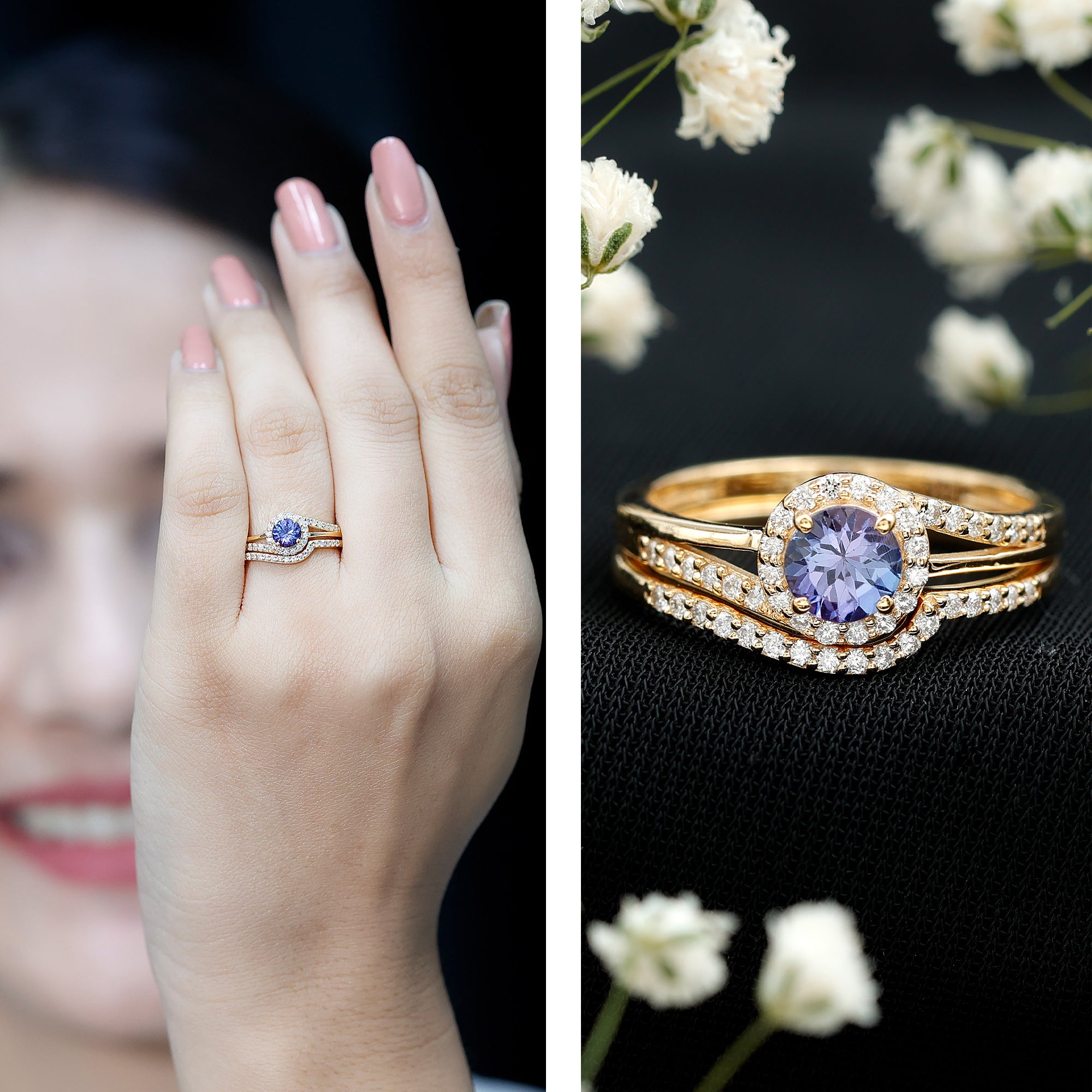 Genuine Tanzanite Engagement Ring with Diamond Enhancer AAA - Rosec Jewels