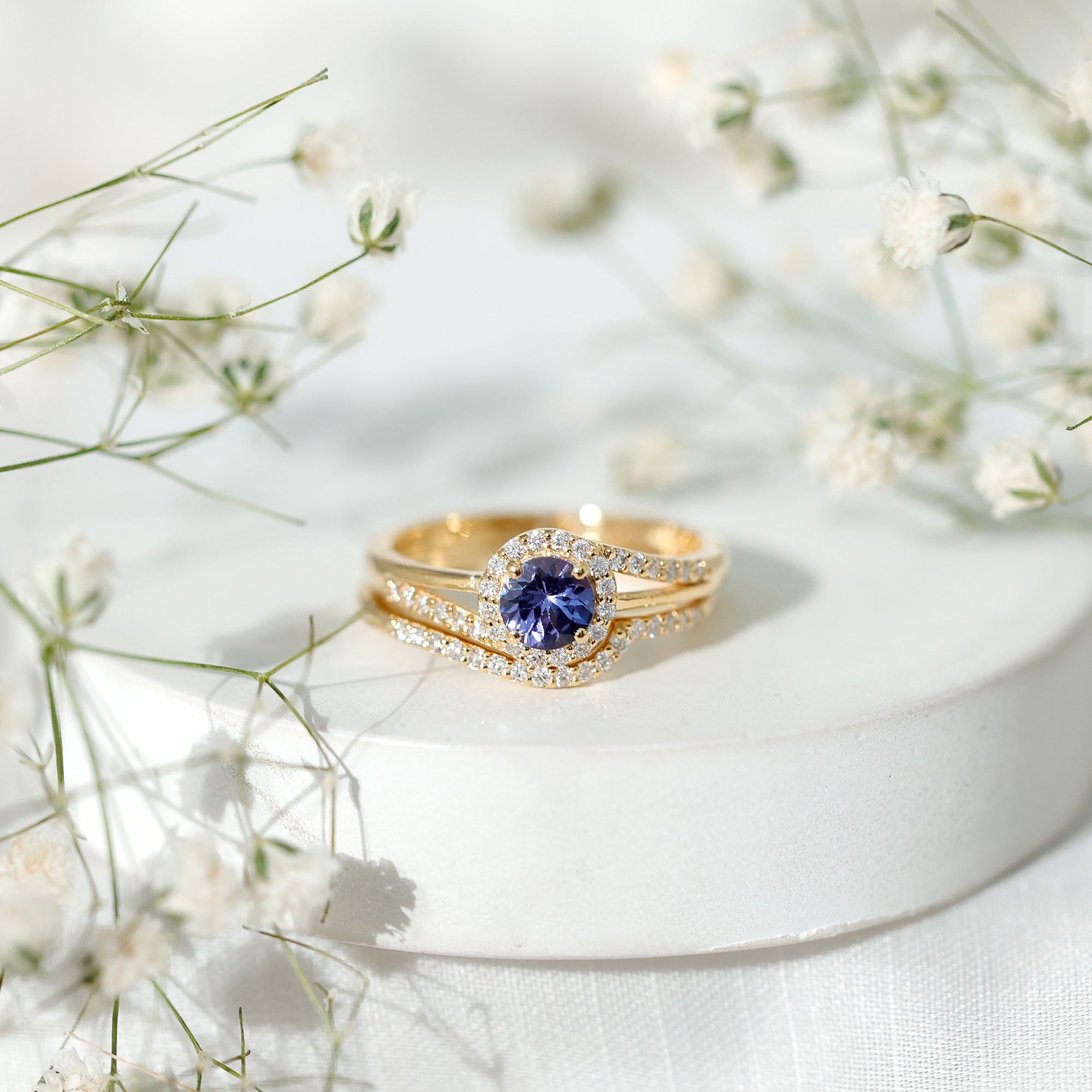 Genuine Tanzanite Engagement Ring with Diamond Enhancer AAA - Rosec Jewels