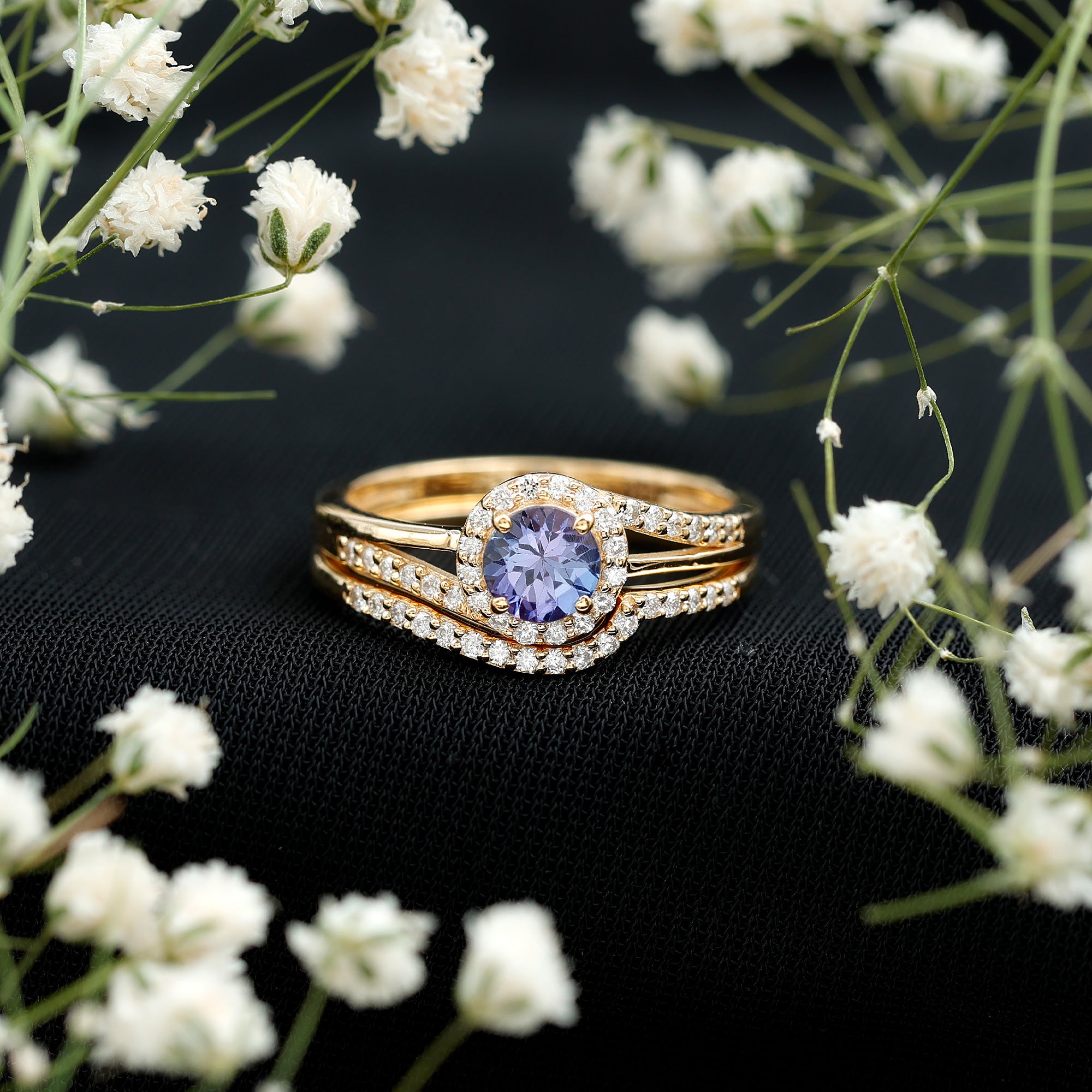 Genuine Tanzanite Engagement Ring with Diamond Enhancer AAA - Rosec Jewels