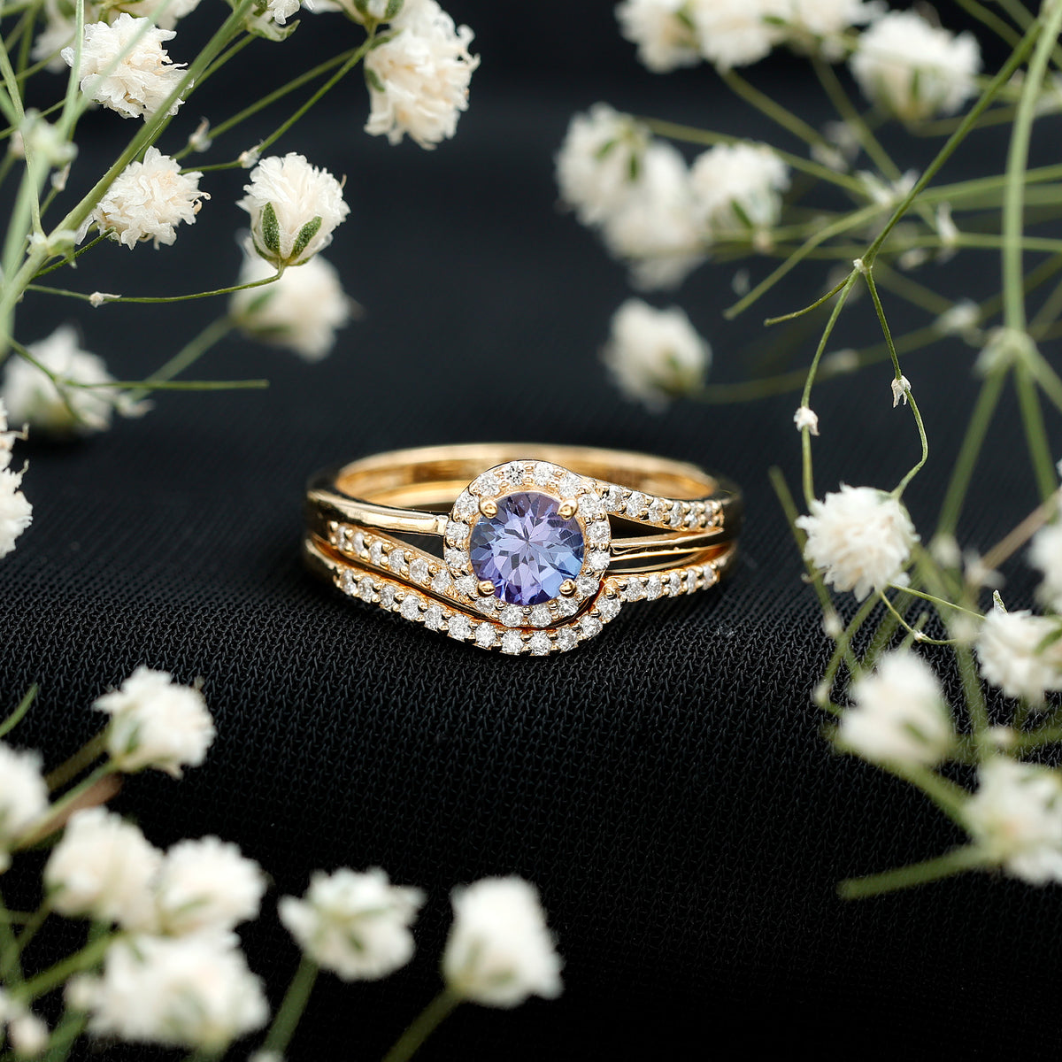 Genuine Tanzanite Engagement Ring with Diamond Enhancer AAA - Rosec Jewels