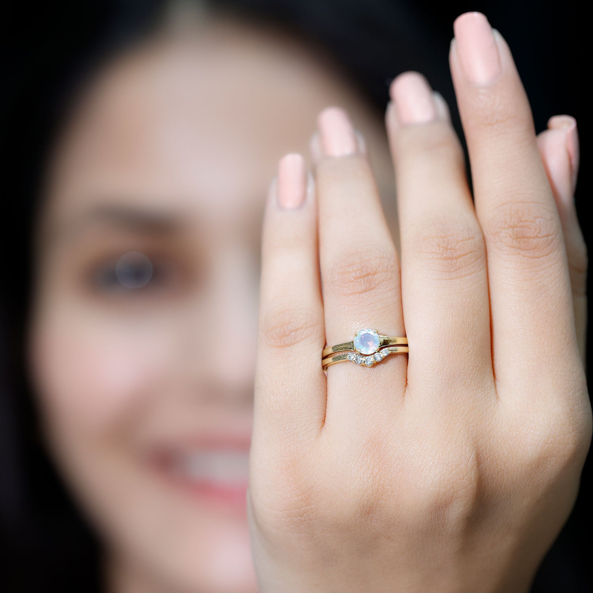 Minimal Ethiopian Opal Diamond Promise Ring Set AAA - Rosec Jewels
