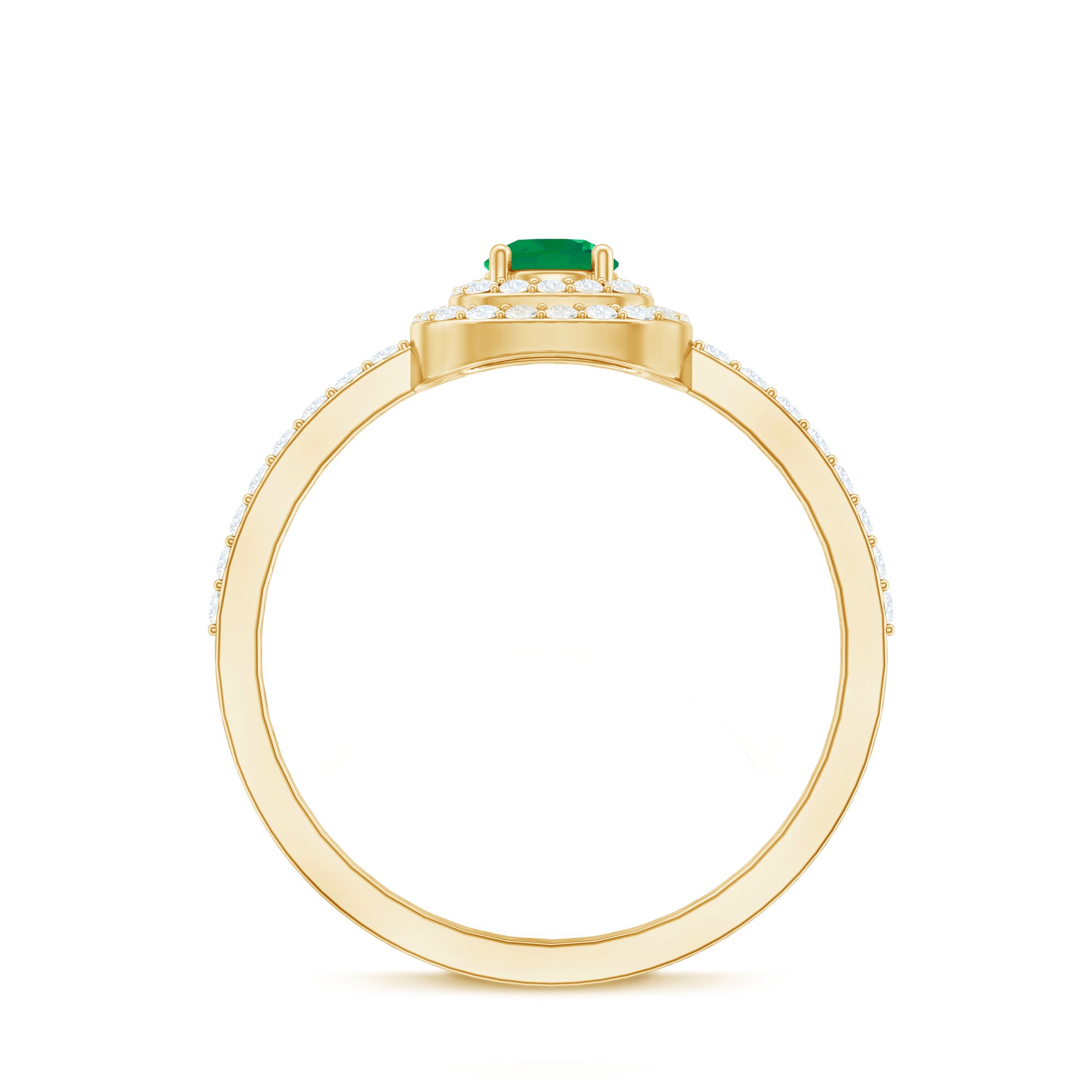 Round Emerald and Diamond Double Halo Engagement Ring AAA - Rosec Jewels
