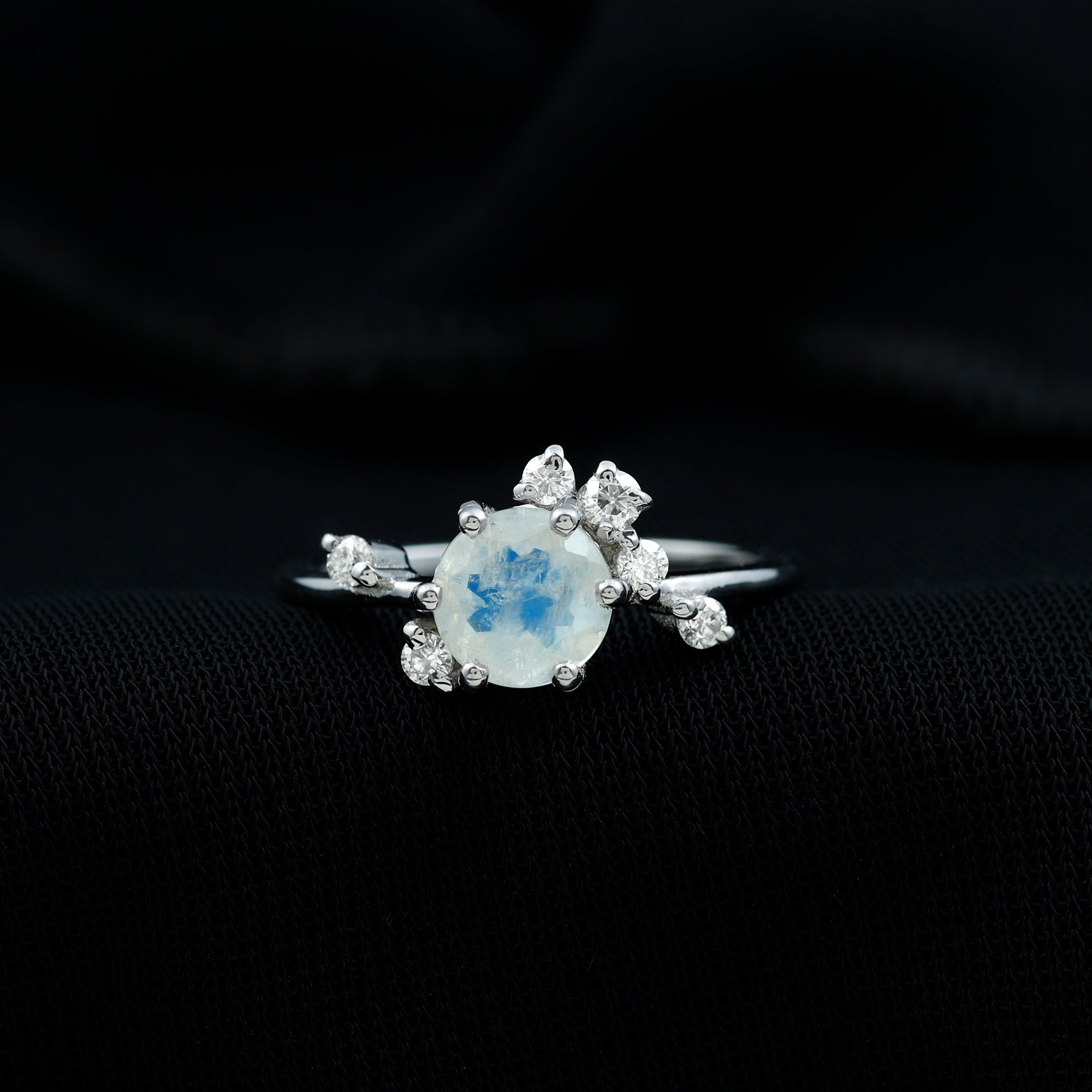 Moonstone and Diamond Scatter Promise Ring AAA - Rosec Jewels