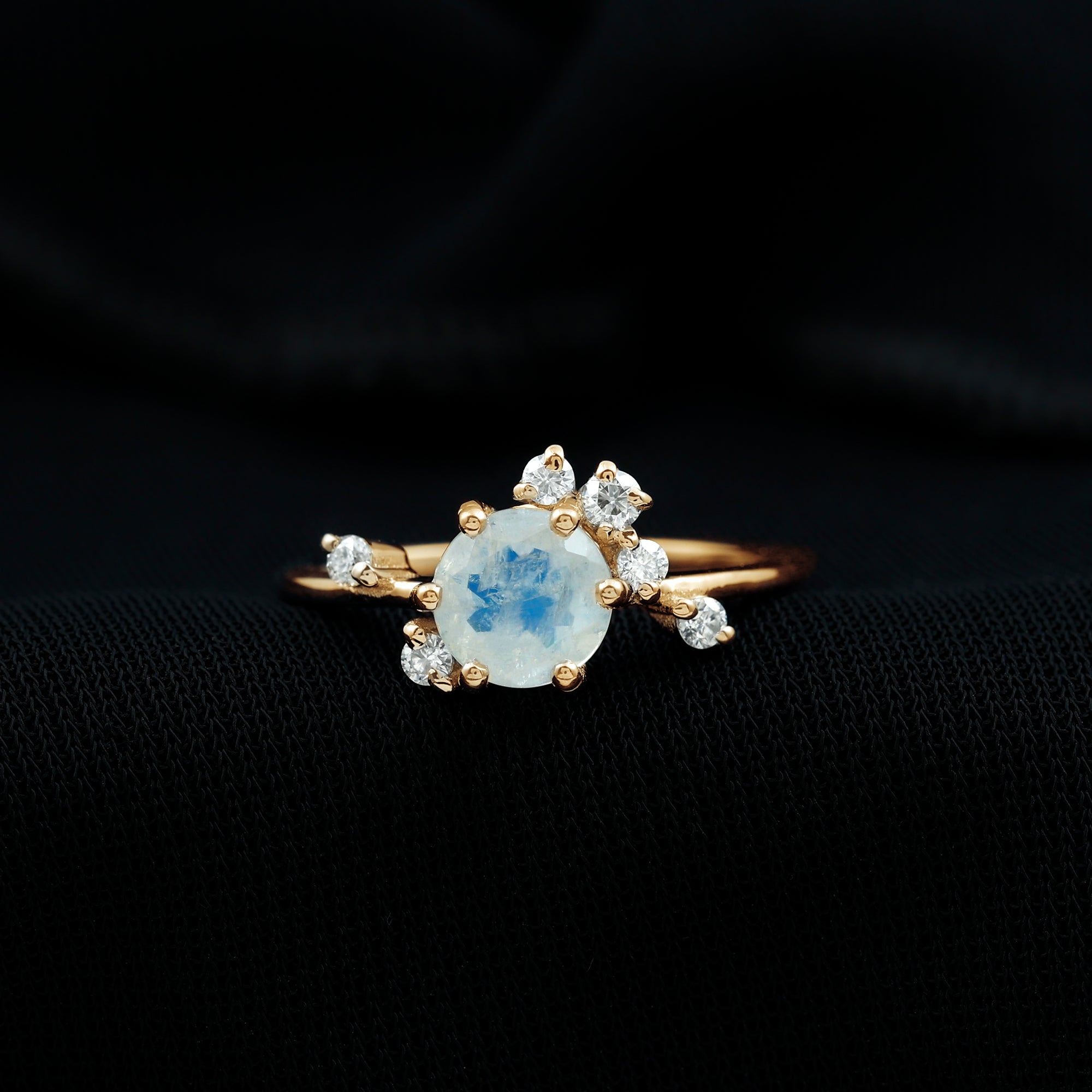Moonstone and Diamond Scatter Promise Ring AAA - Rosec Jewels