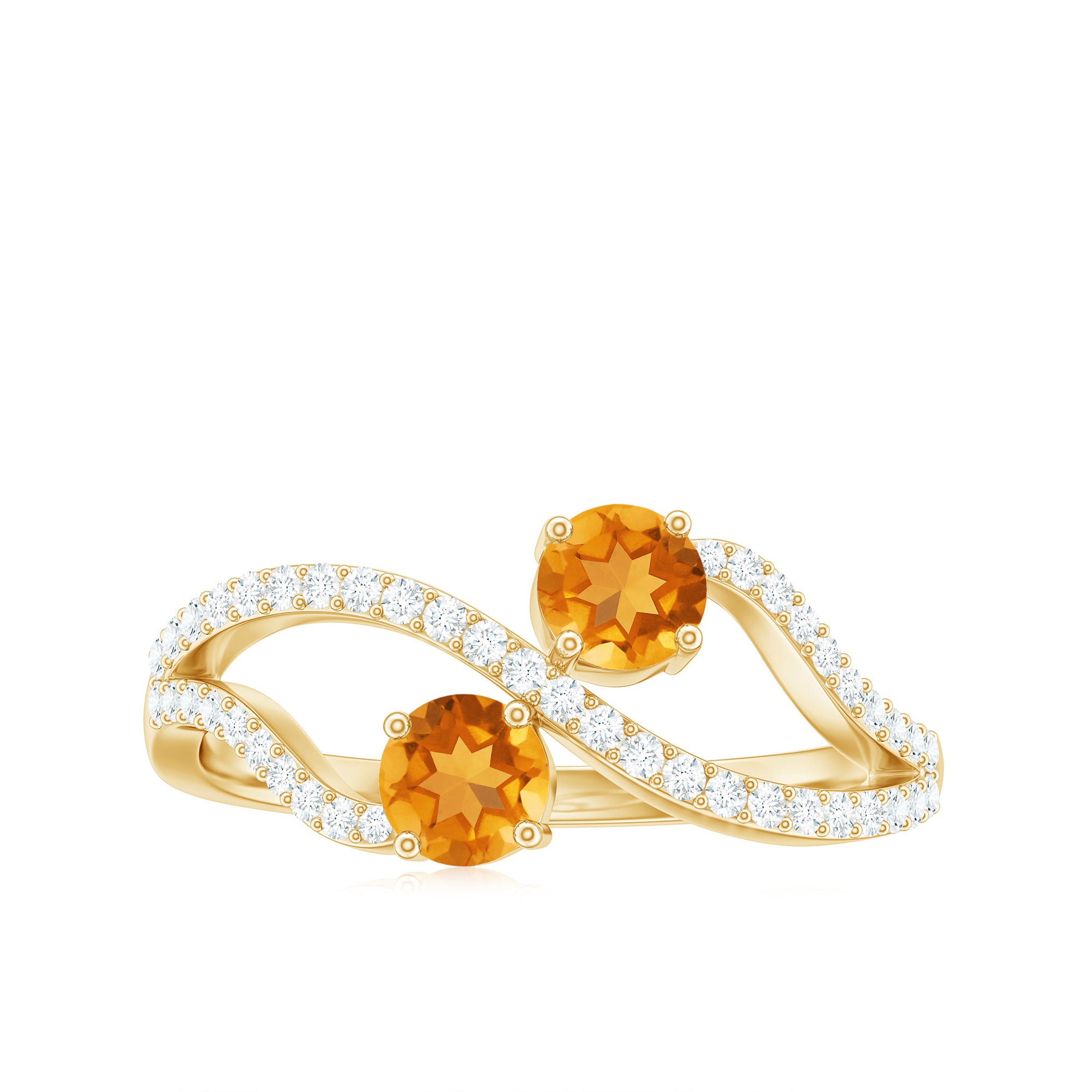 Rosec Jewels-Natural Citrine Toi Et Moi Engagement Ring with Diamond
