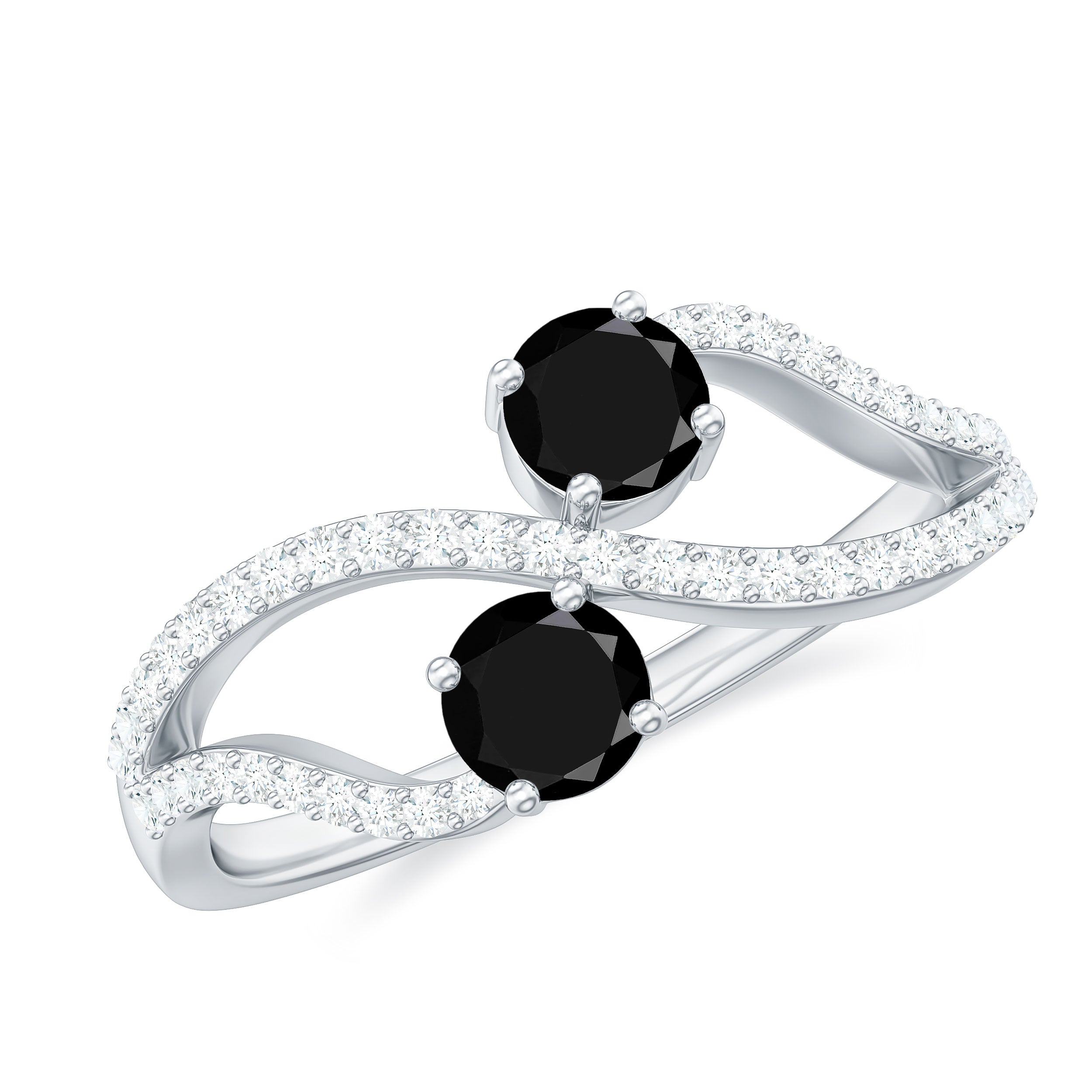 Natural Black Onyx 2 Stone Promise Ring with Diamond