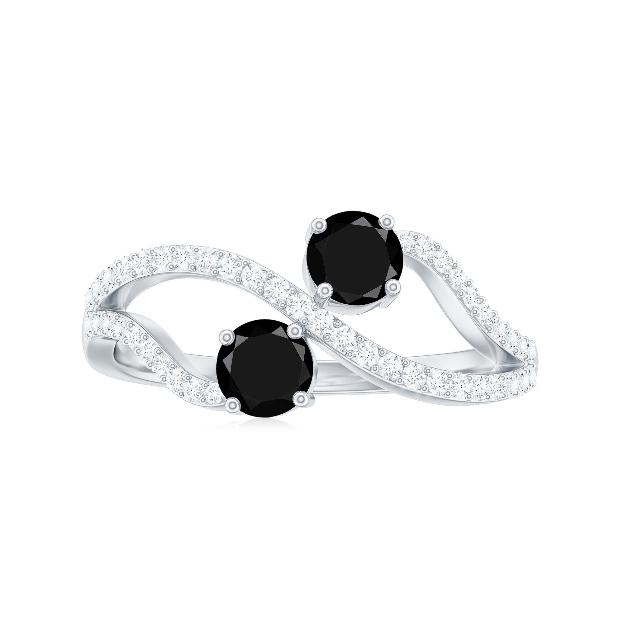 Natural Black Spinel 2 Promise Ring with Diamond AAA - Rosec Jewels