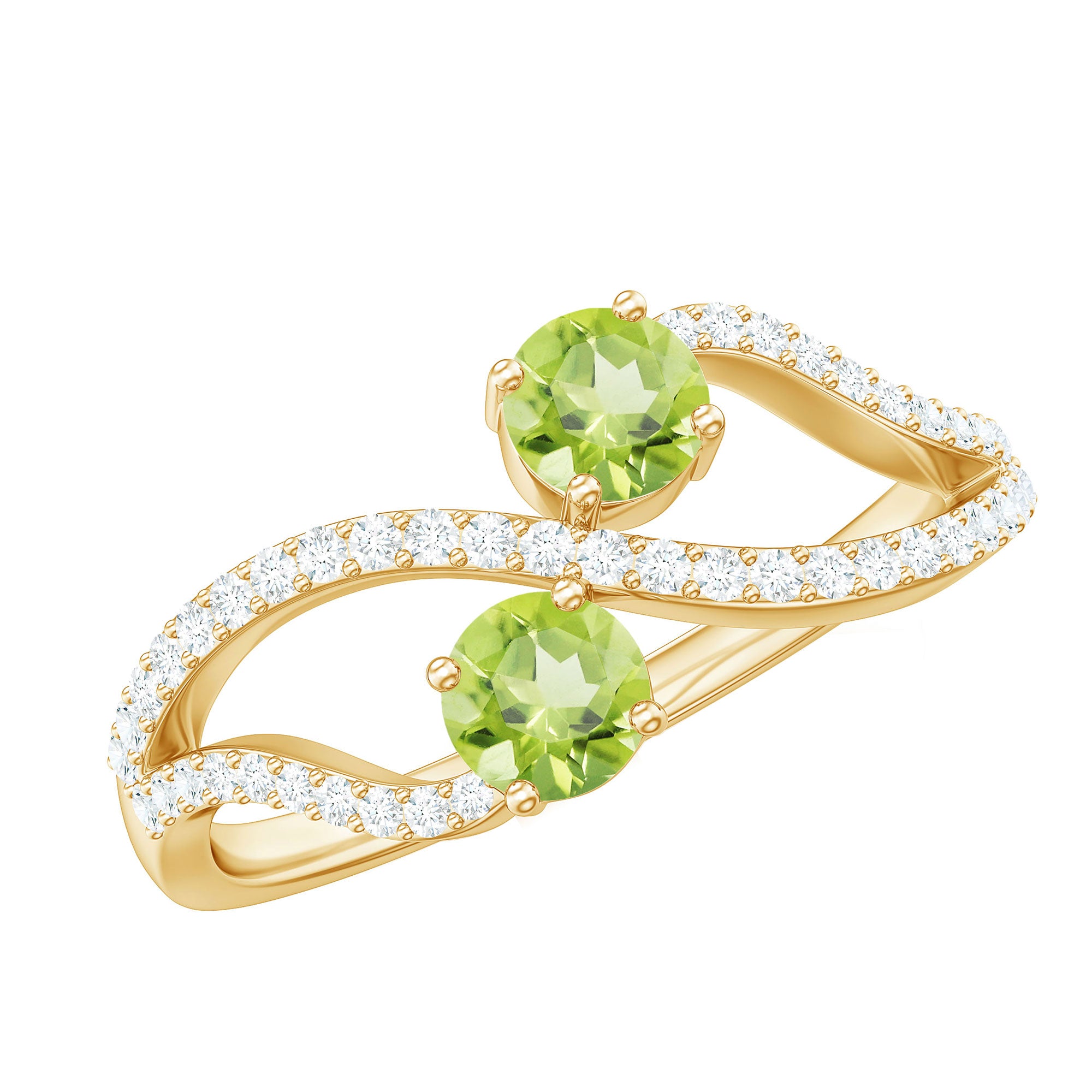 Natural Peridot Toi Et Moi Ring with Diamond Infinity Shank AAA - Rosec Jewels