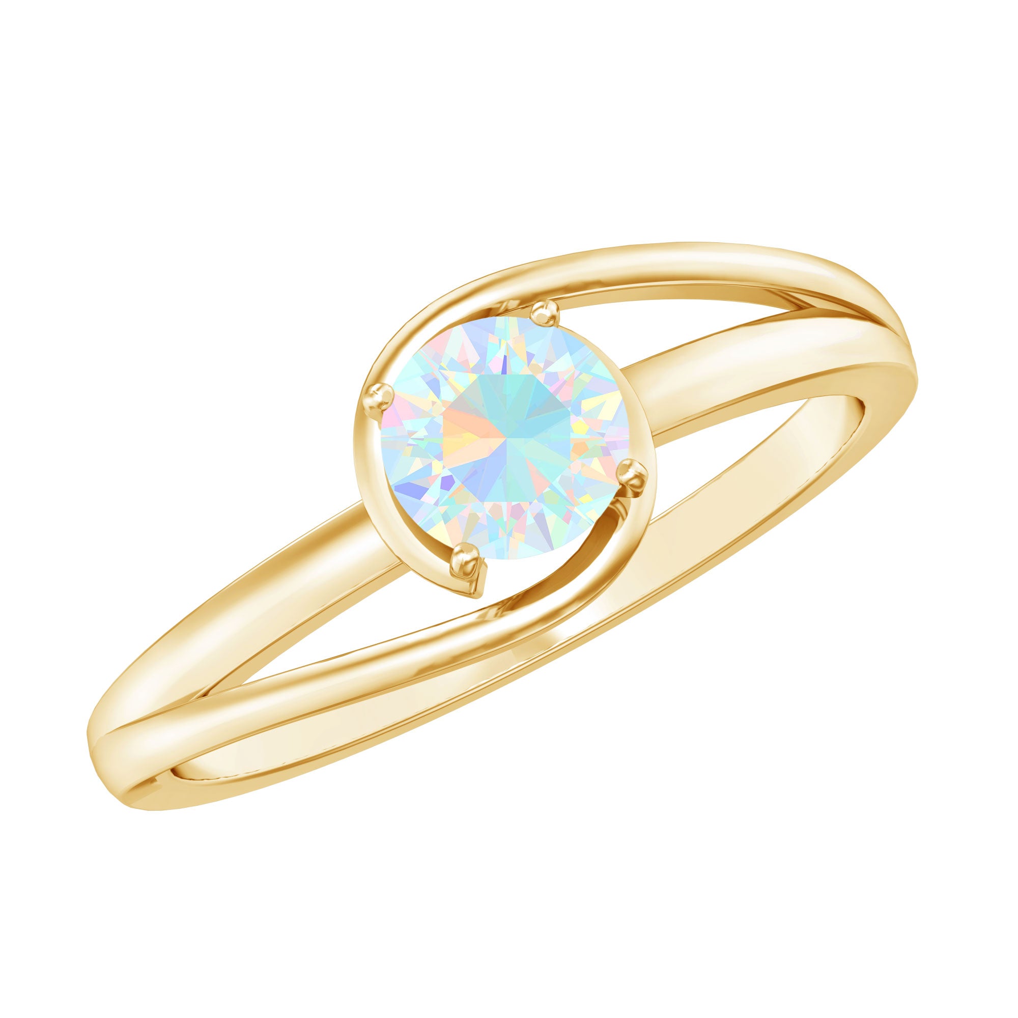 Natural Ethiopian Opal Solitaire Ring with Bypass Shank AAA - Rosec Jewels
