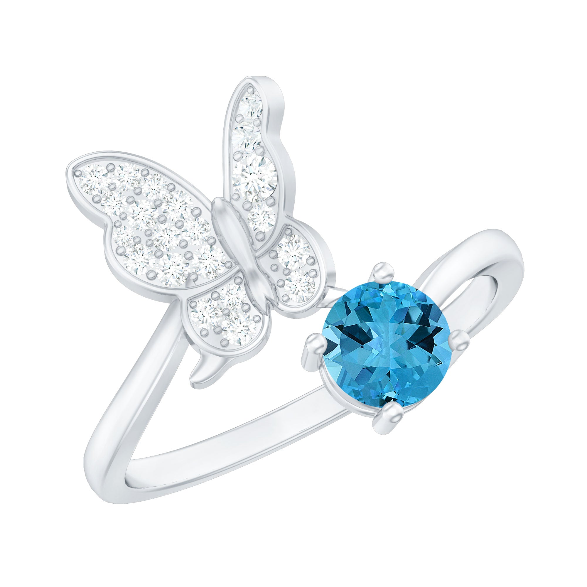 Swiss Blue Topaz and Diamond Butterfly Ring