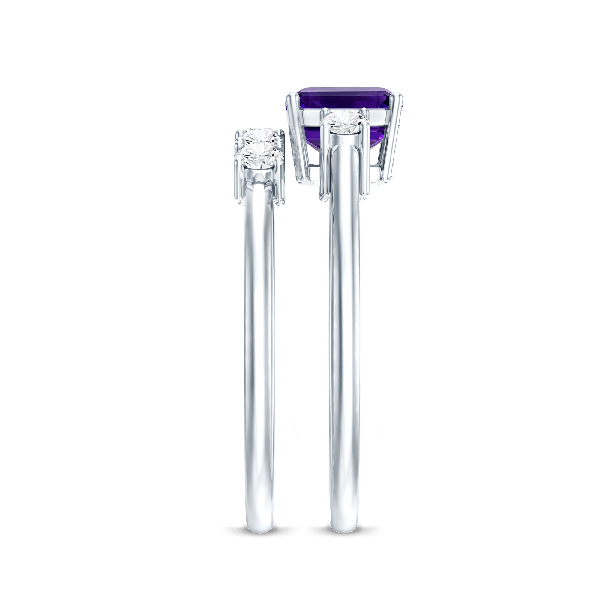 Octagon Cut Amethyst Contemporary Wedding Ring Set with Diamond AAA - Rosec Jewels