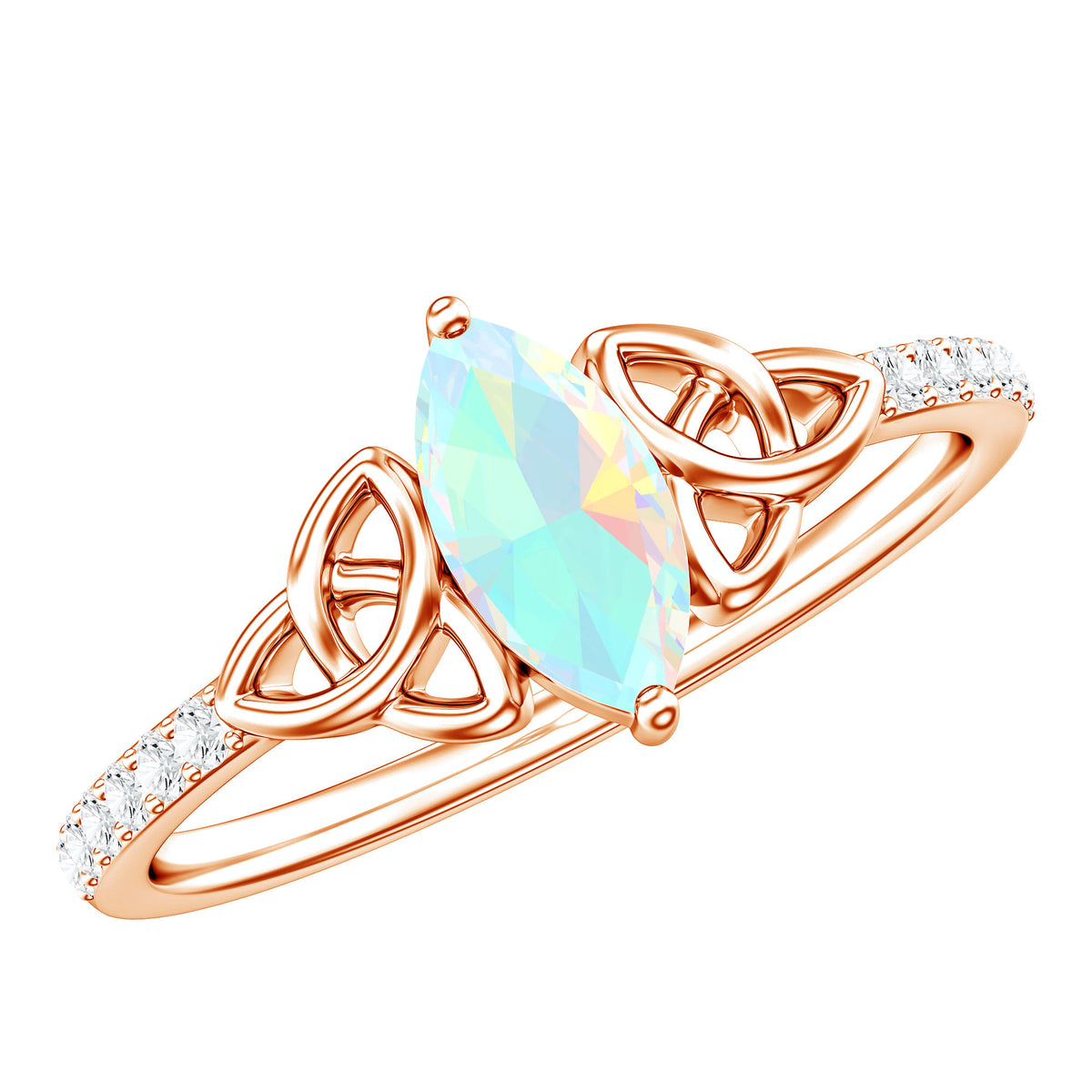 Natural Ethiopian Opal Diamond Engagement Ring with Celtic Knot AAA - Rosec Jewels