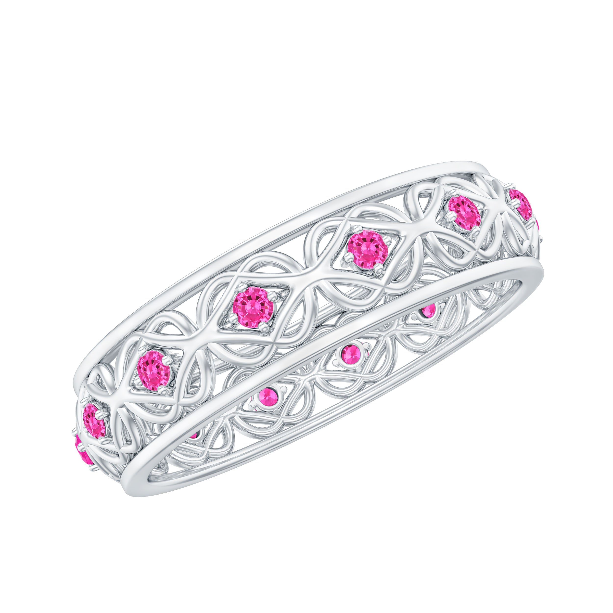 Lab Created Pink Sapphire Band Ring with Celtic Details