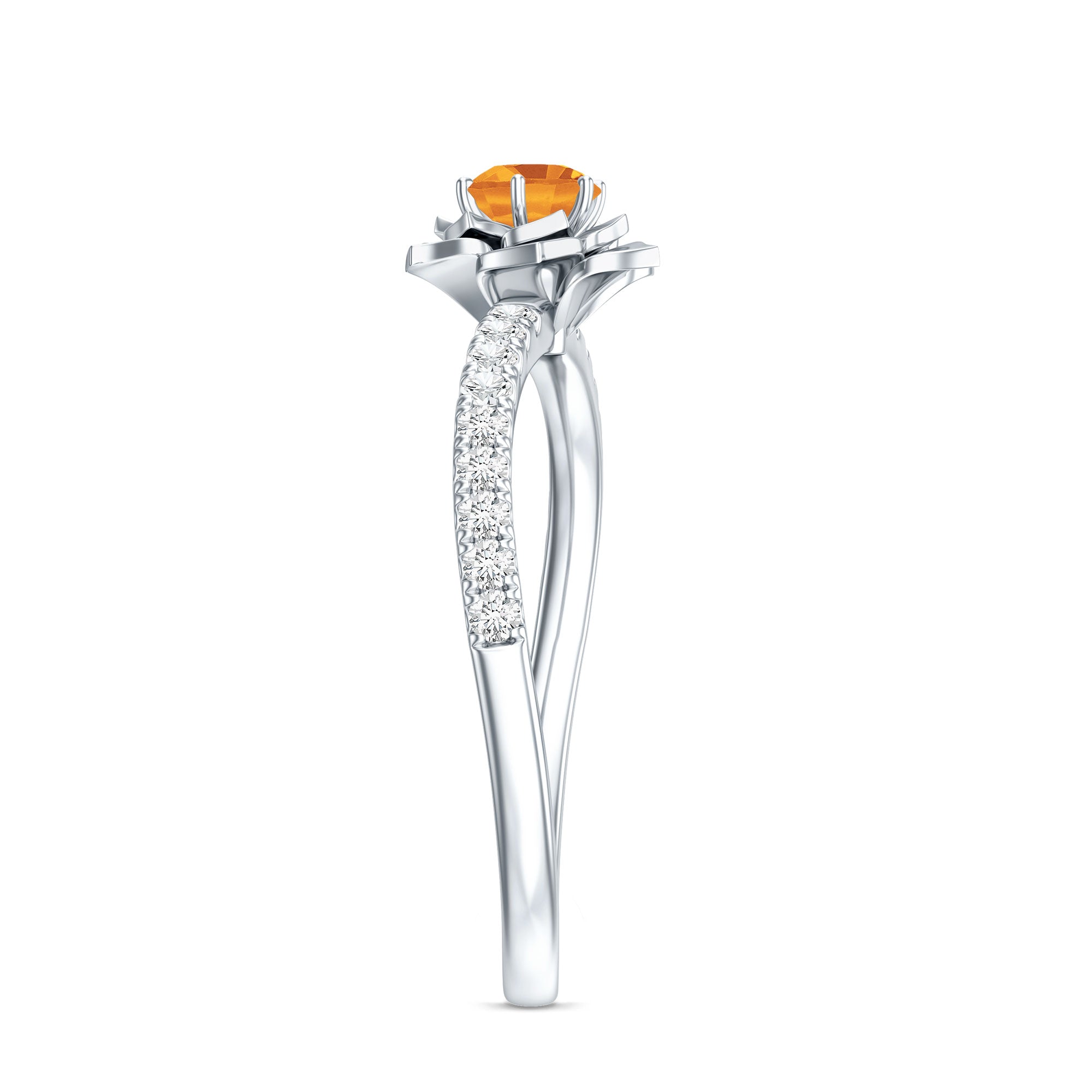 Certified Real Citrine Flower Engagement Ring with Diamond AAA - Rosec Jewels